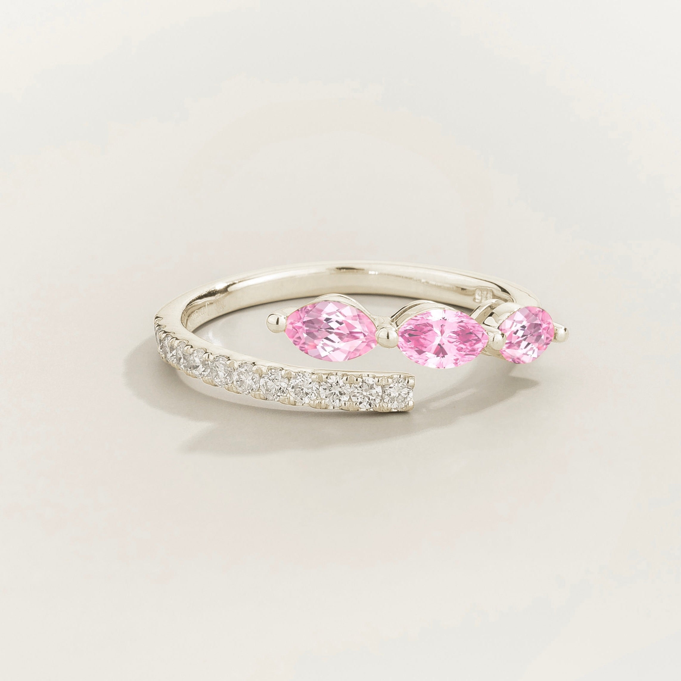 Sava ring in white gold set with light pink Sapphire and Diamonds.