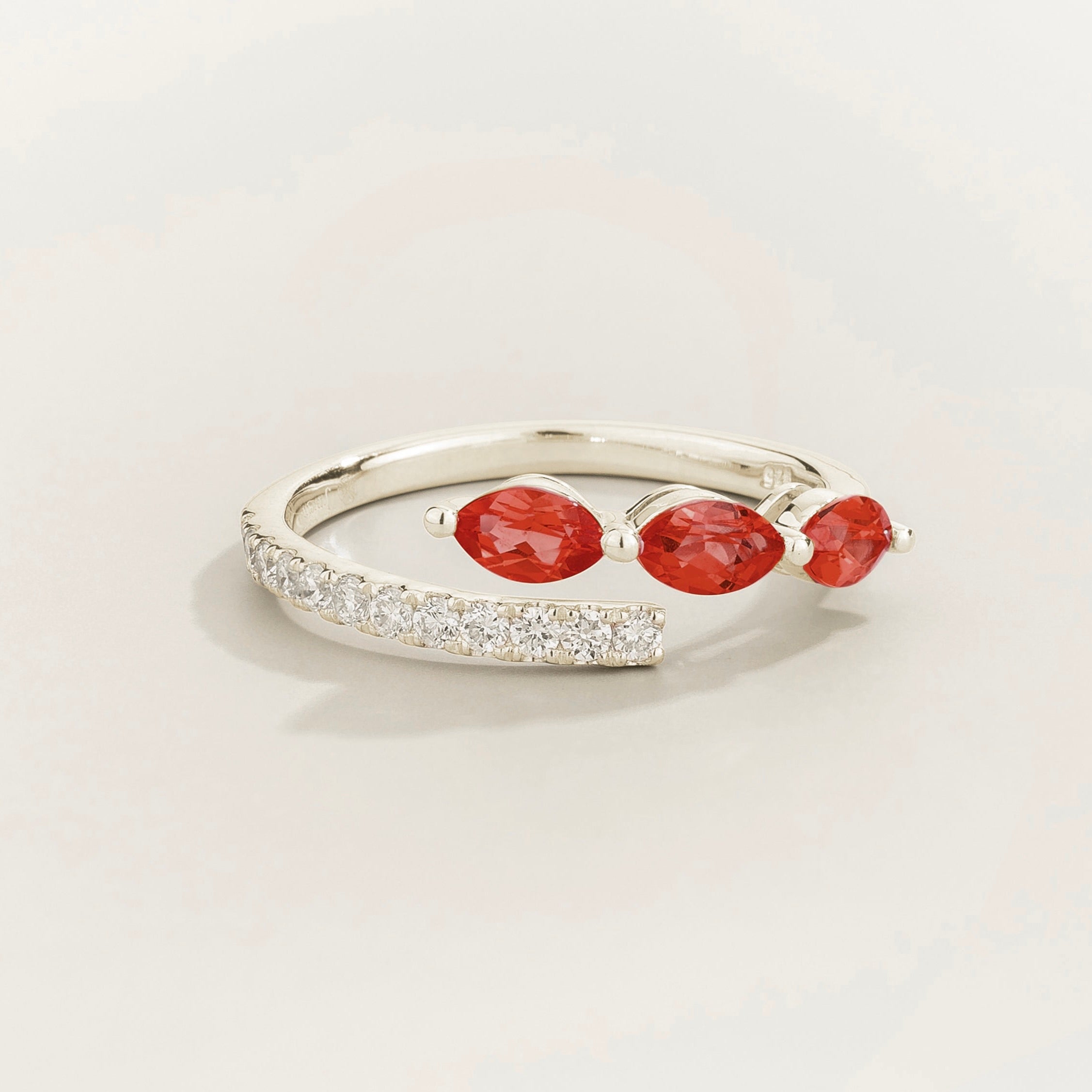 Sava ring in white gold set with Ruby and Diamonds.