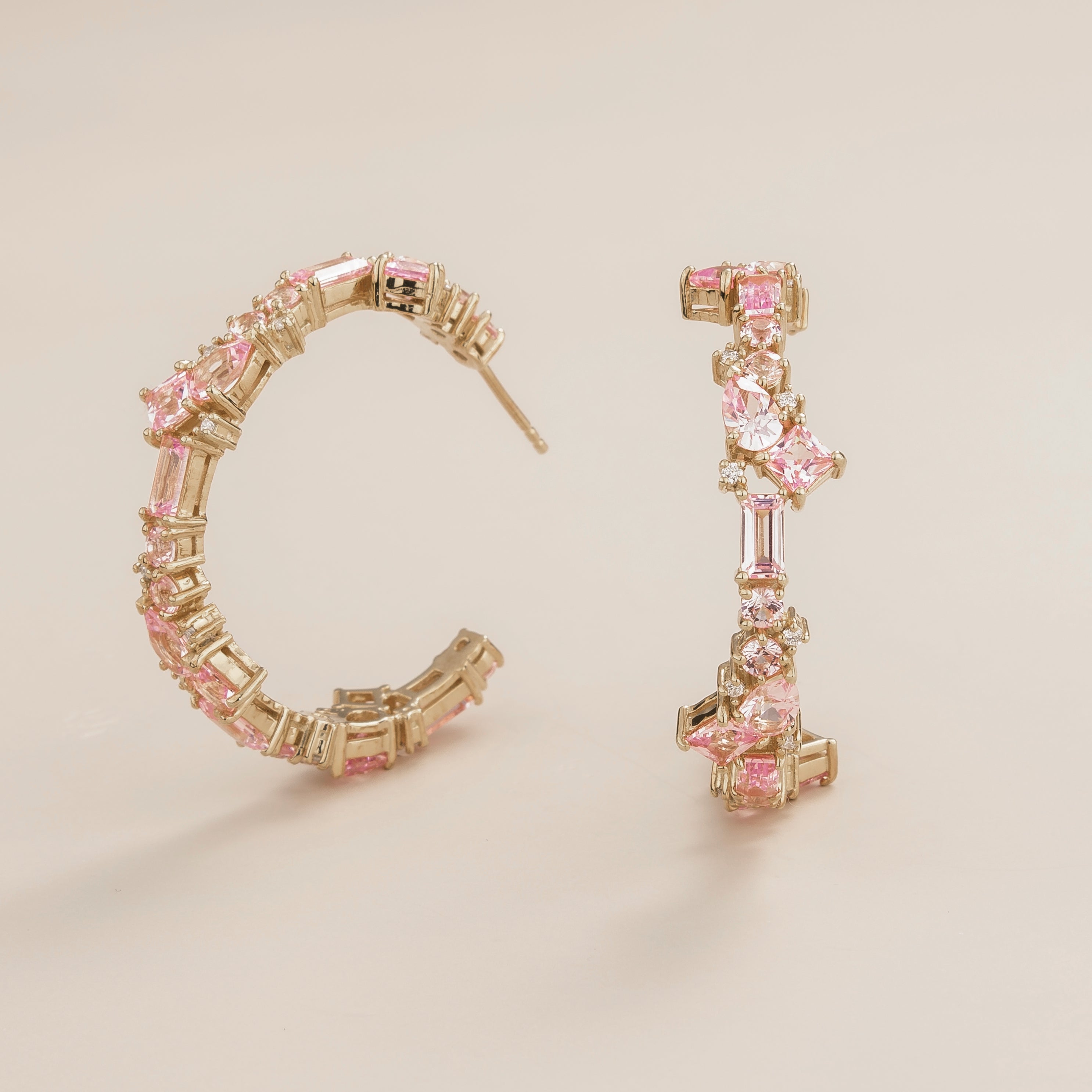 Lanna Pink Sapphire & Diamond Mixed-Cut Hoop Earrings in White Gold - Large