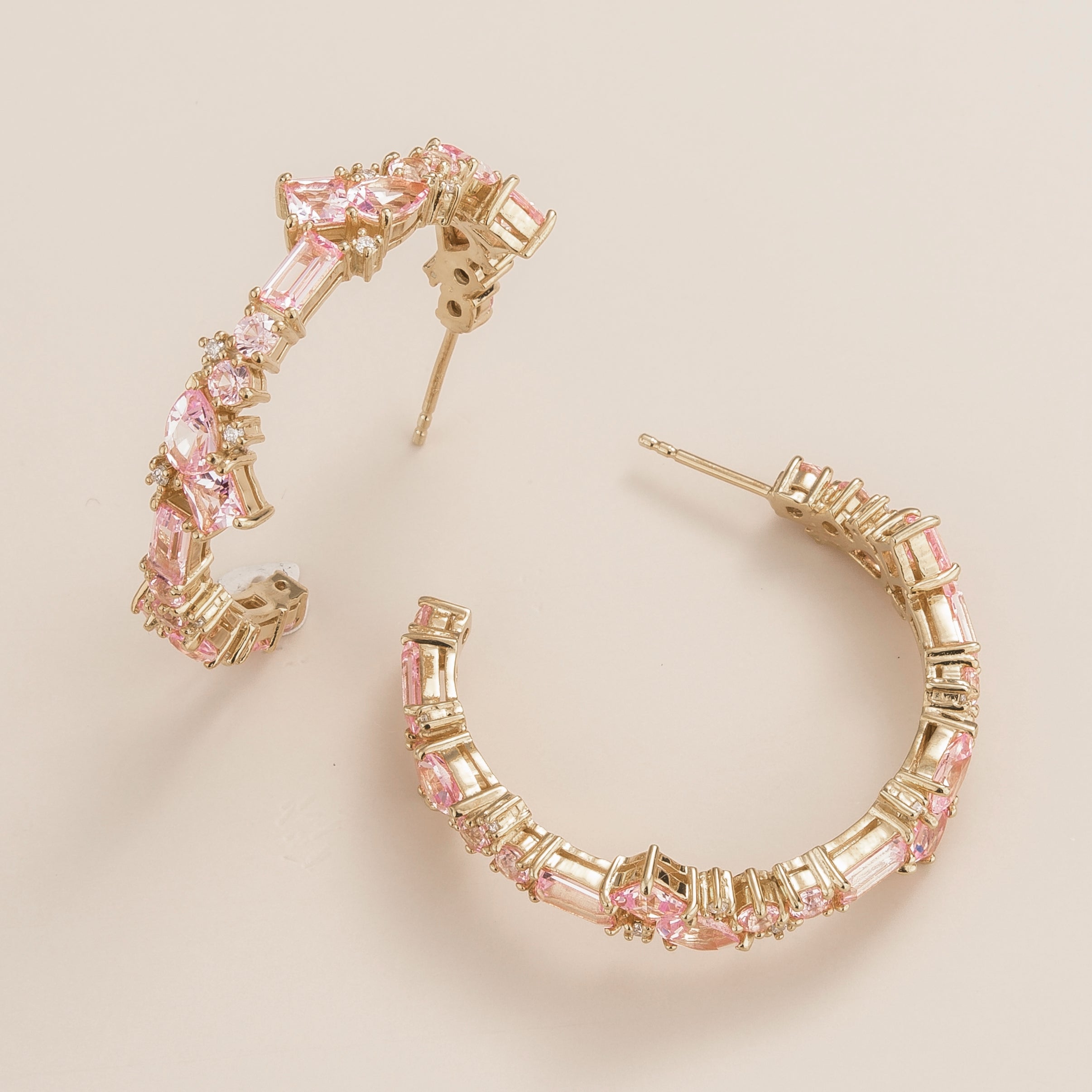 Lanna Pink Sapphire & Diamond Mixed-Cut Hoop Earrings in White Gold - Large