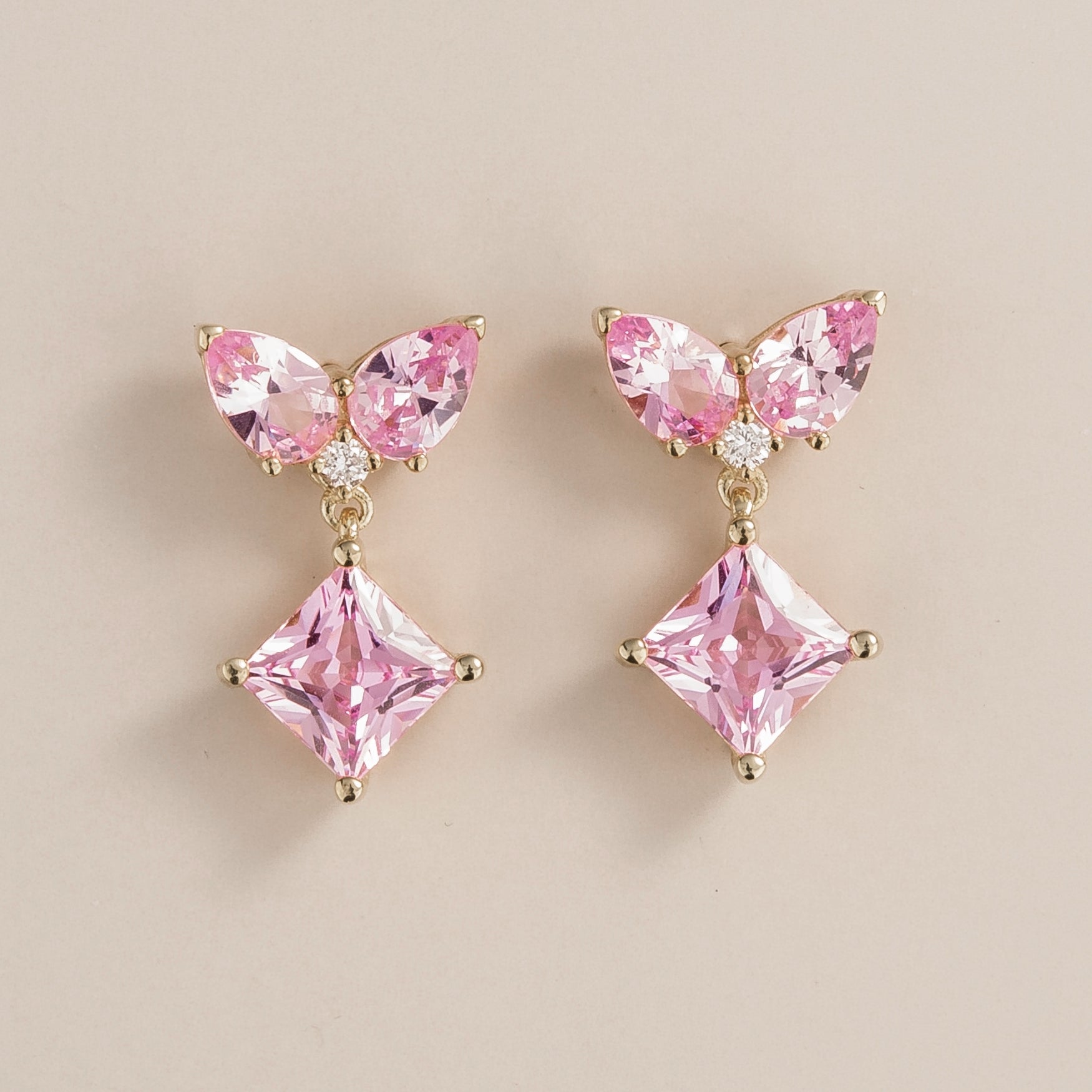 Amore Pink Sapphire & Diamond Butterfly Drop Earrings in White Gold