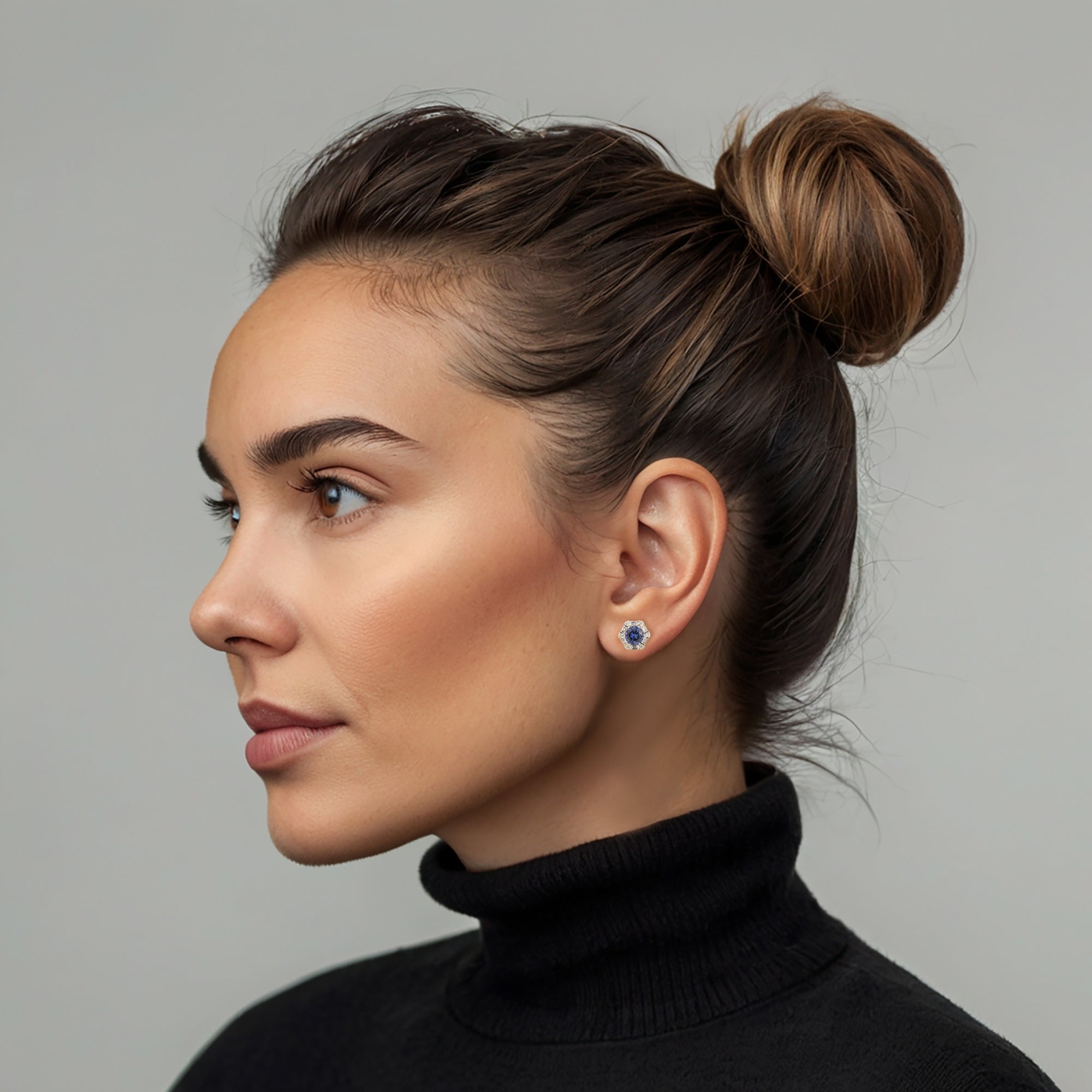 Melba Diamond Halo Hexagon Stud Earrings In Gold