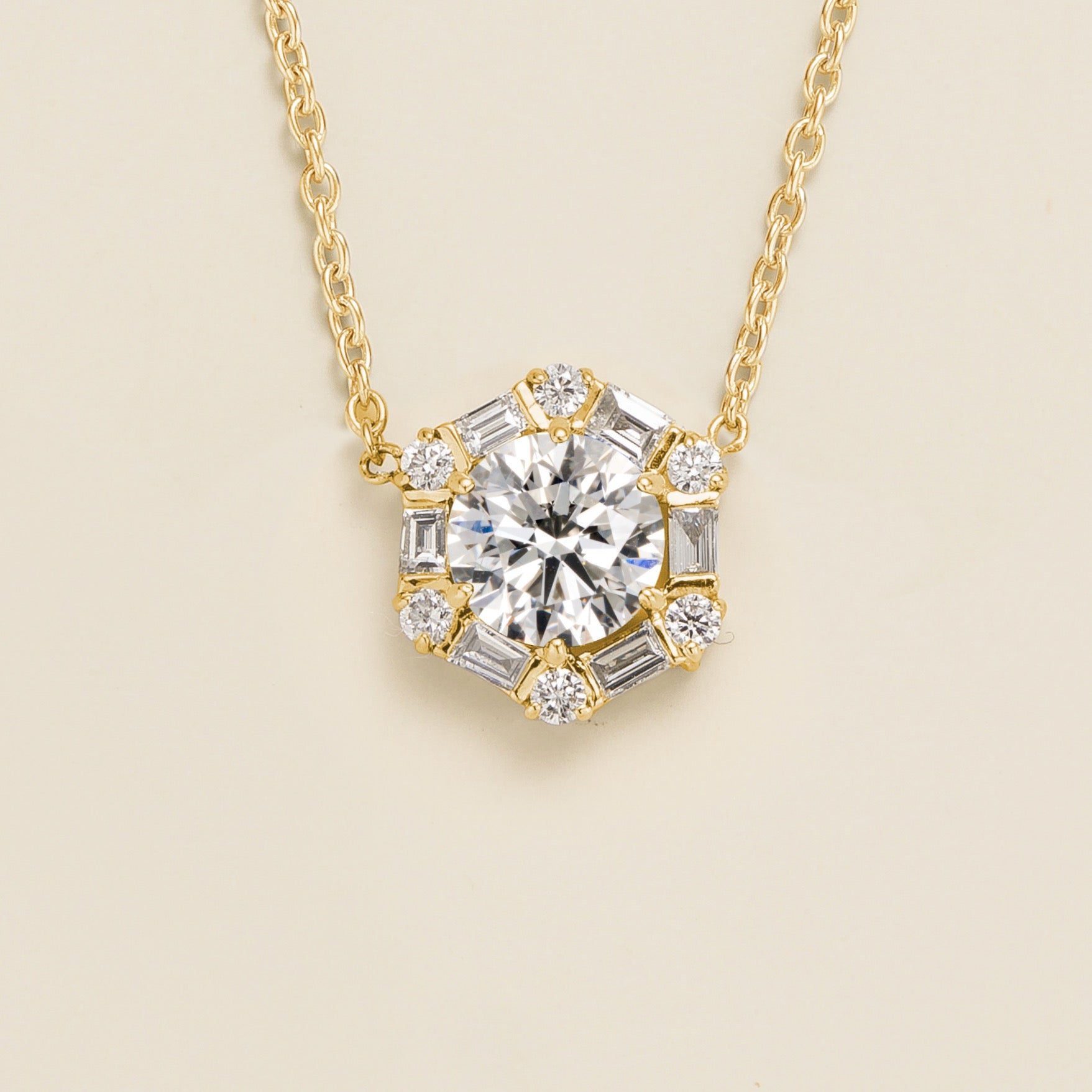 Melba Diamond Halo Hexagon Pendant Necklace In Gold