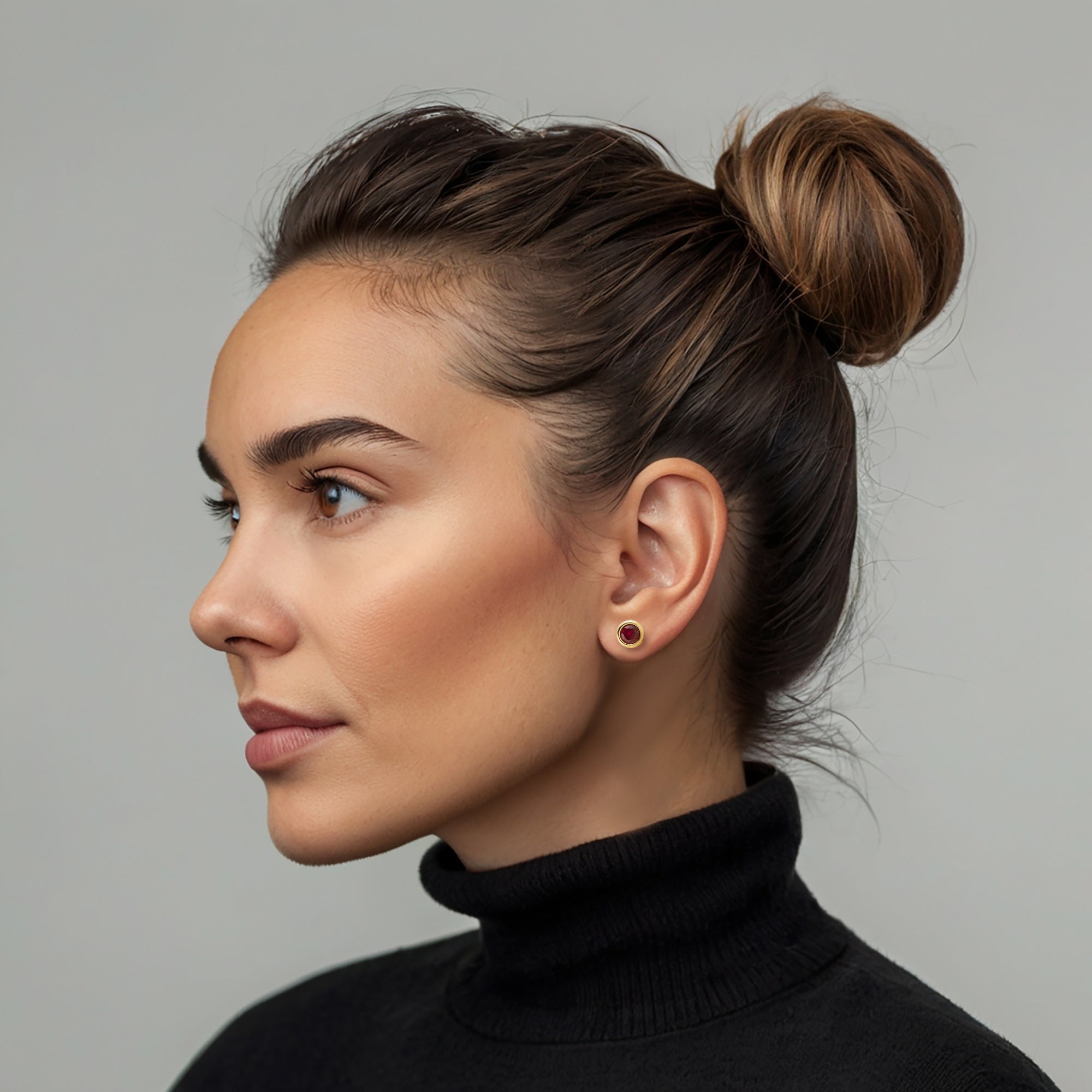 Margo Ruby Round Bazel Set Gold Earrings