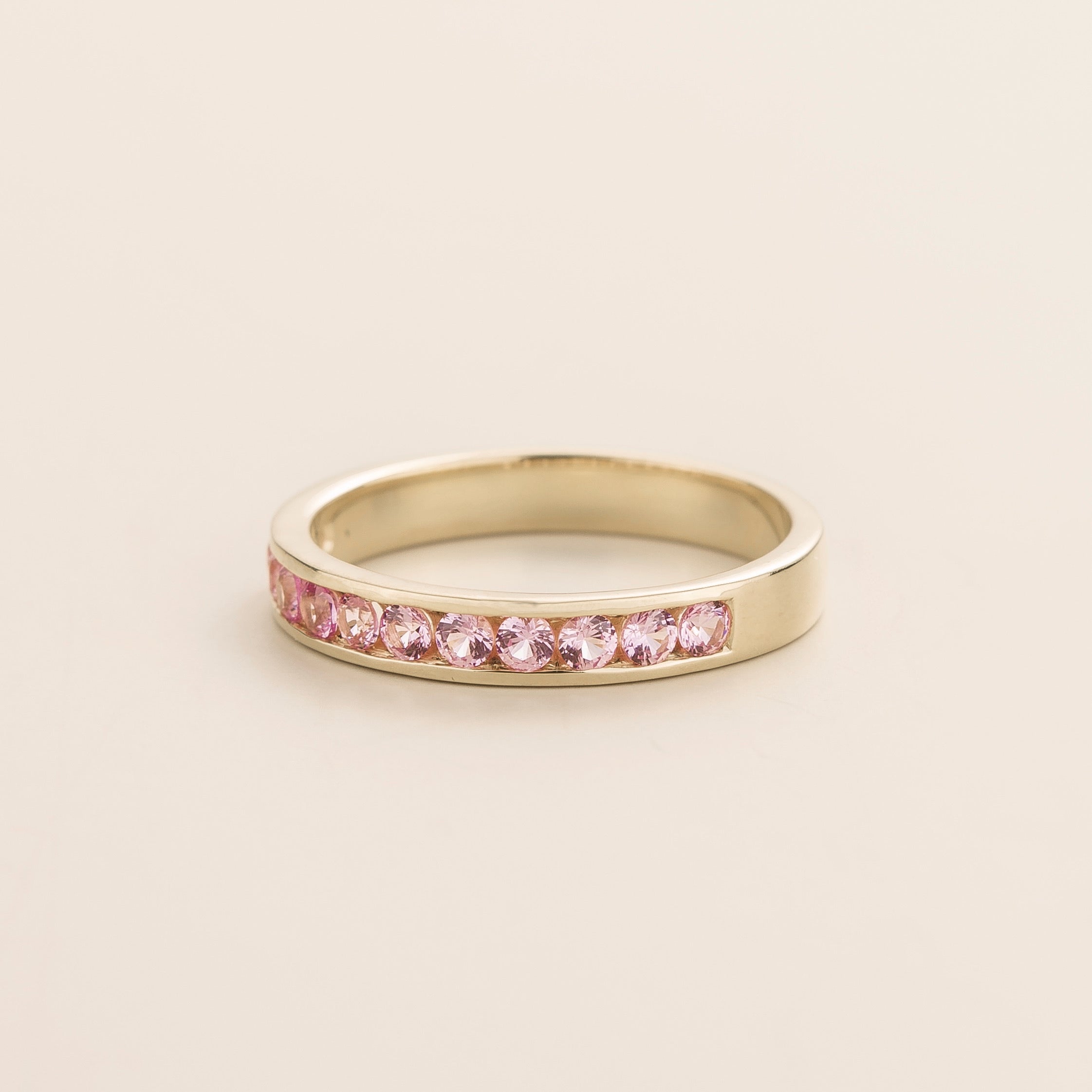 Margo Pink Sapphire Channel Band Ring in White Gold