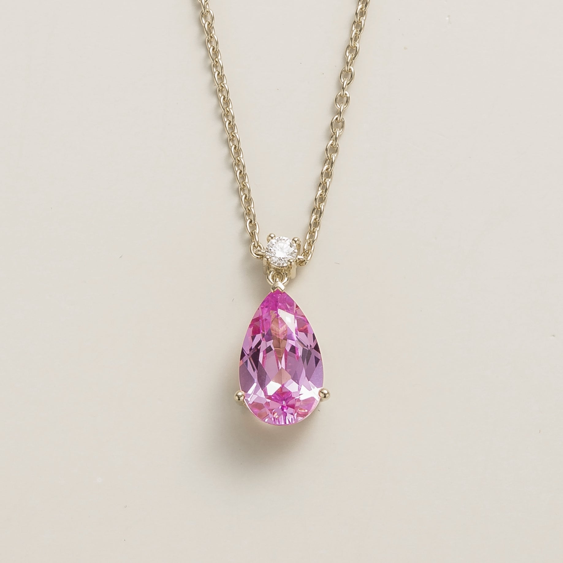 Ori Pink Sapphire & Diamond Pear Drop Pendant Necklace In White Gold - Large