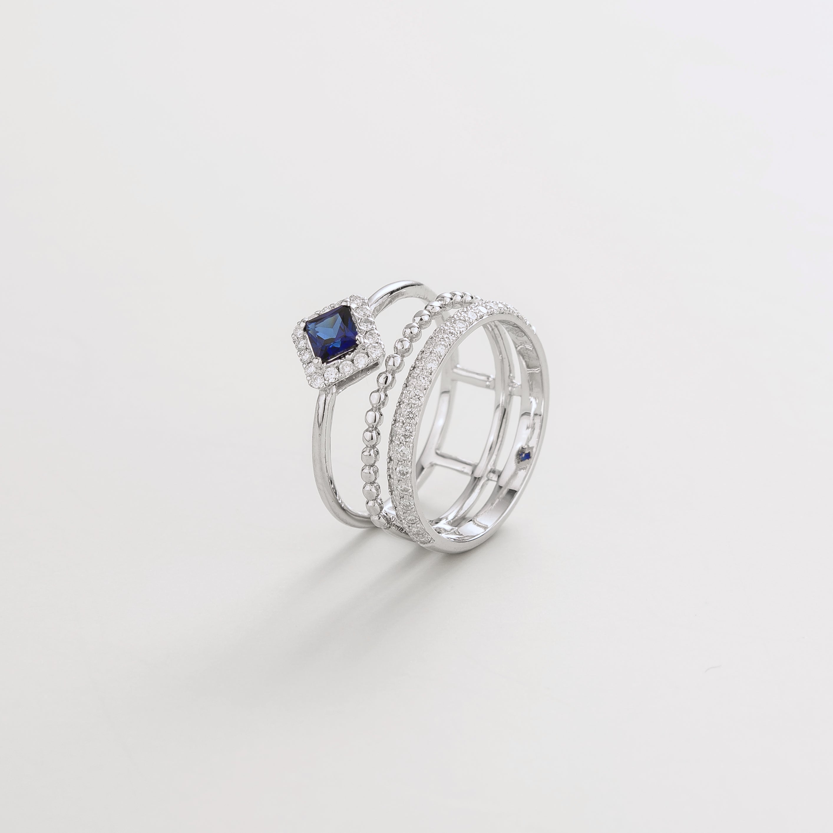 Amici Blue Sapphire & Diamond Stacking Ring in White Gold