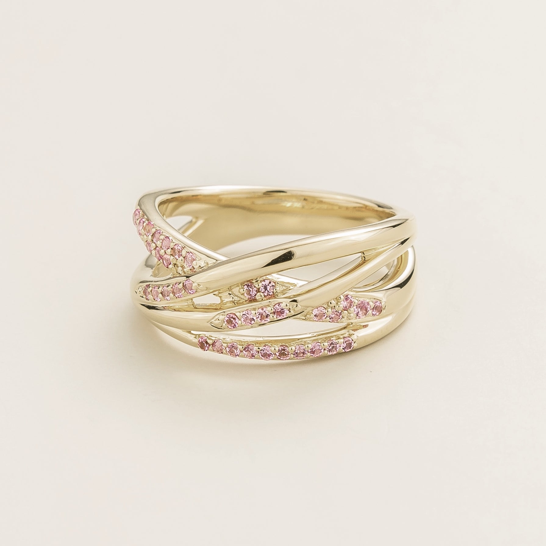 Val Pink Sapphire Multi Row Crossover Ring in White Gold