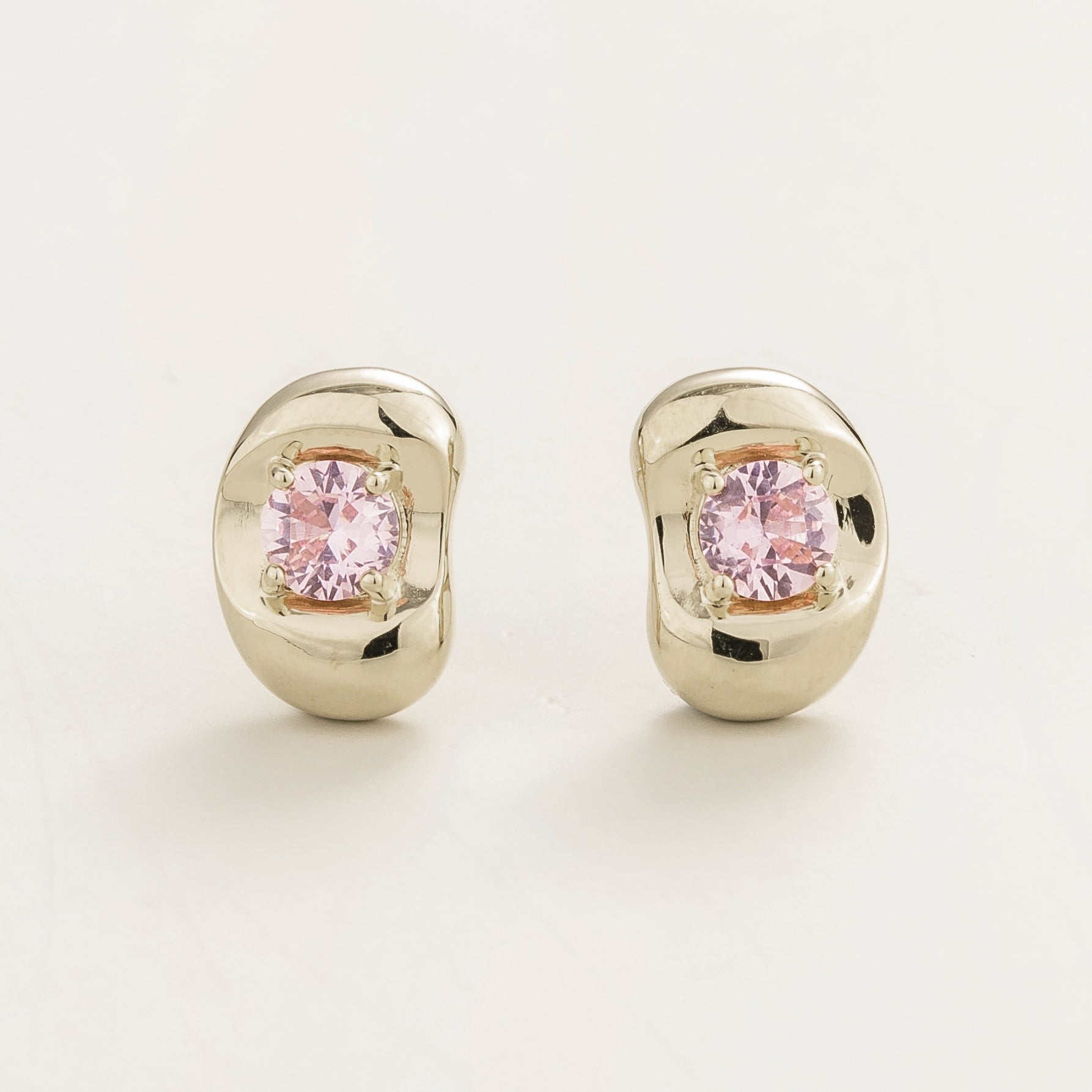 Fava Round Pink Sapphire Oval Stud Earrings in White Gold