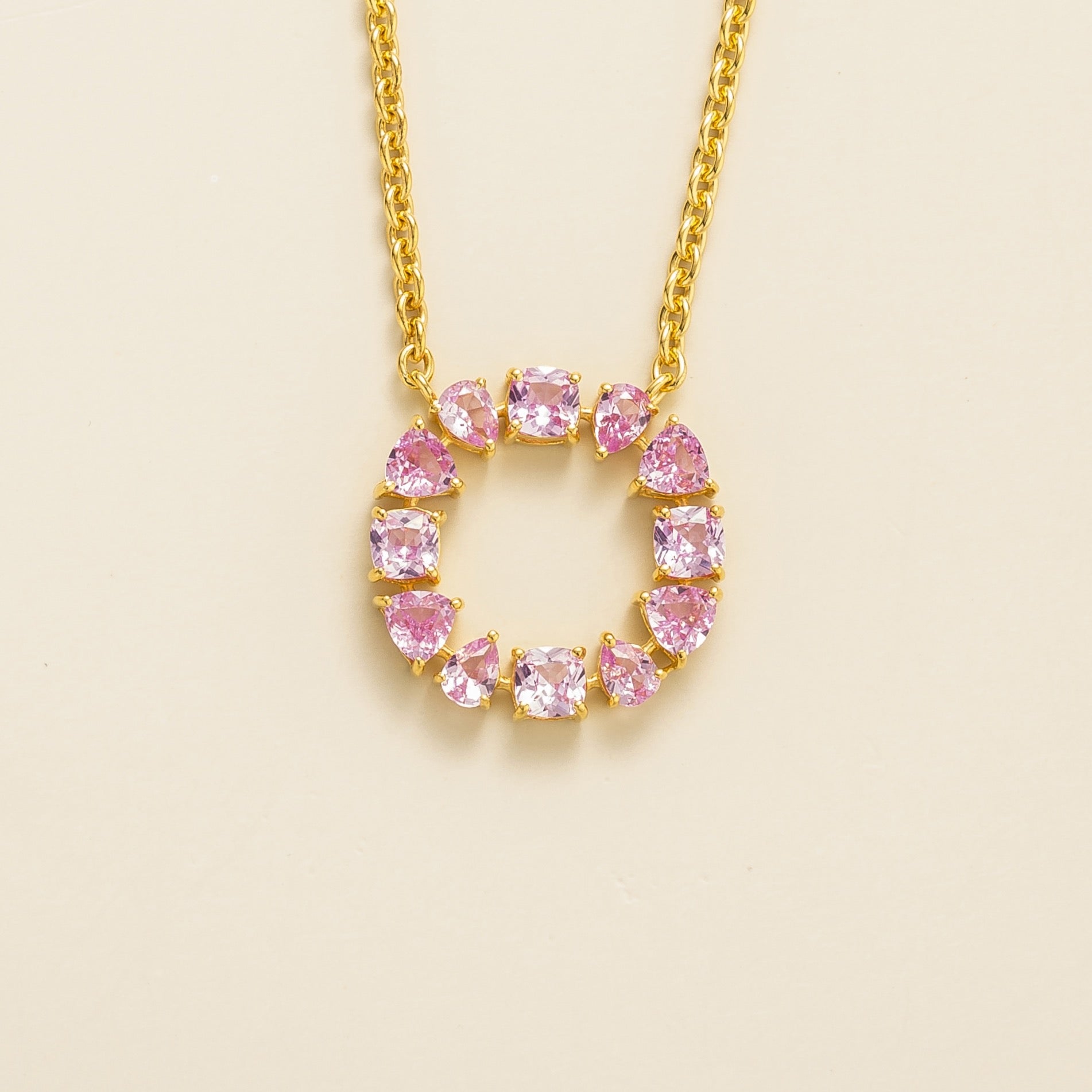 Glorie Pink Sapphire Circle Pendant Necklace in Gold
