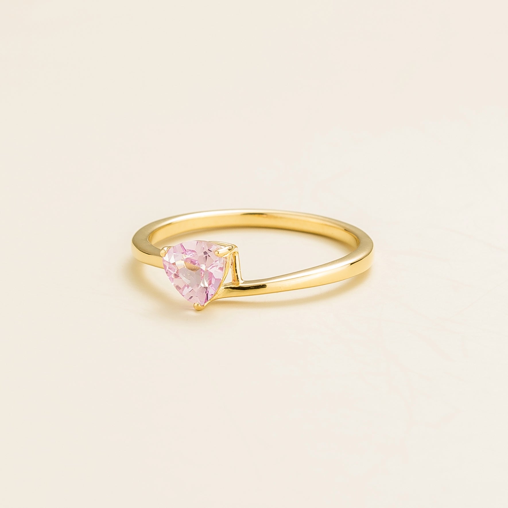 Trillion Pastel Pink Sapphire Solitaire Ring in Gold