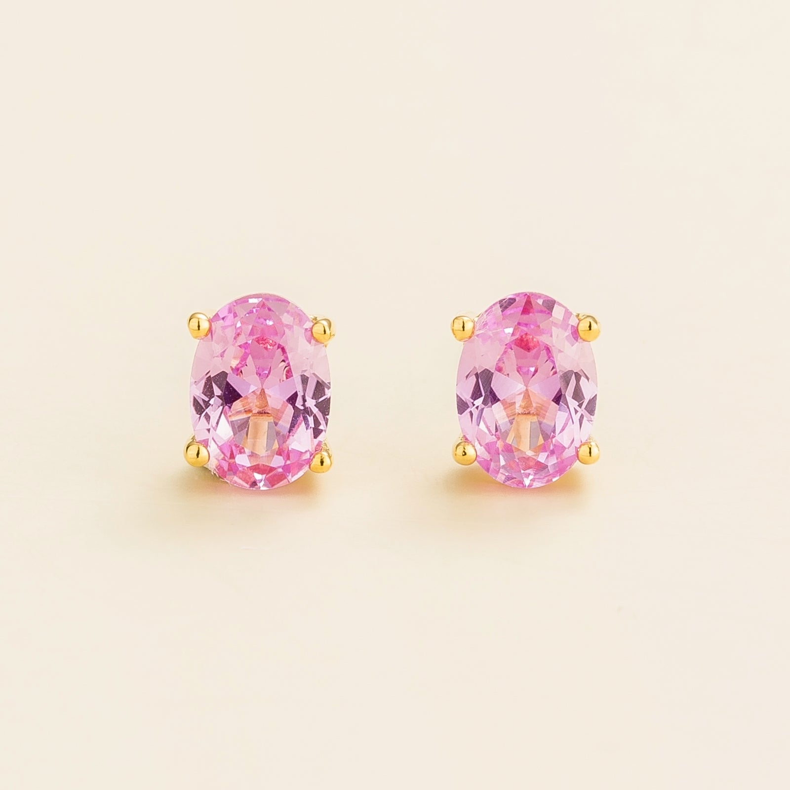 Ovo Pastel Pink Sapphire Oval Stud Earrings in Gold