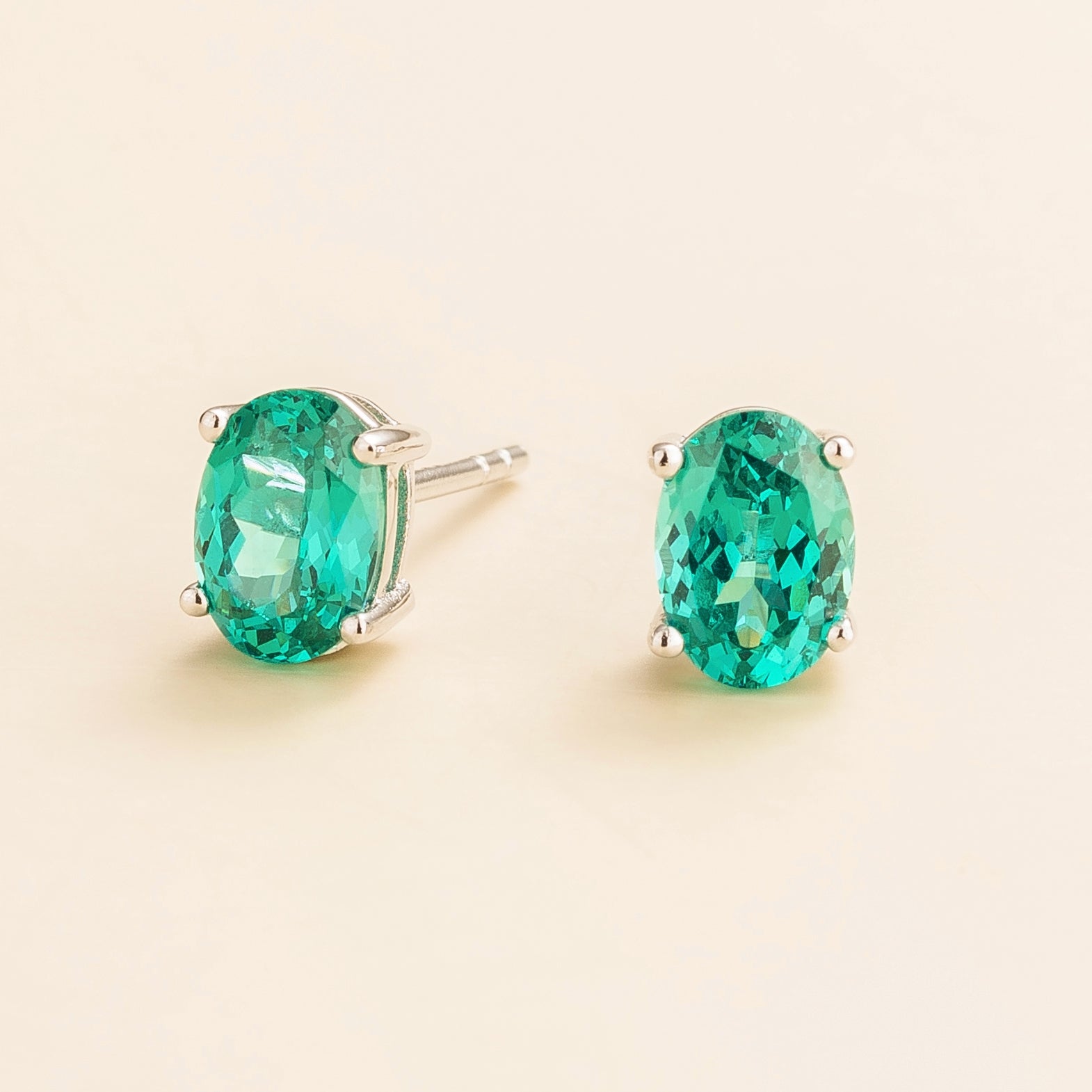 Ovo Paraiba Oval Stud Earrings in White Gold