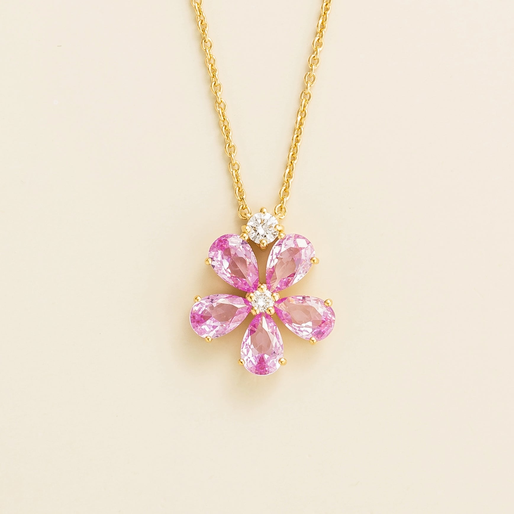 Florea Pastel Pink Sapphire & Diamond Flower Pendant Necklace in Gold