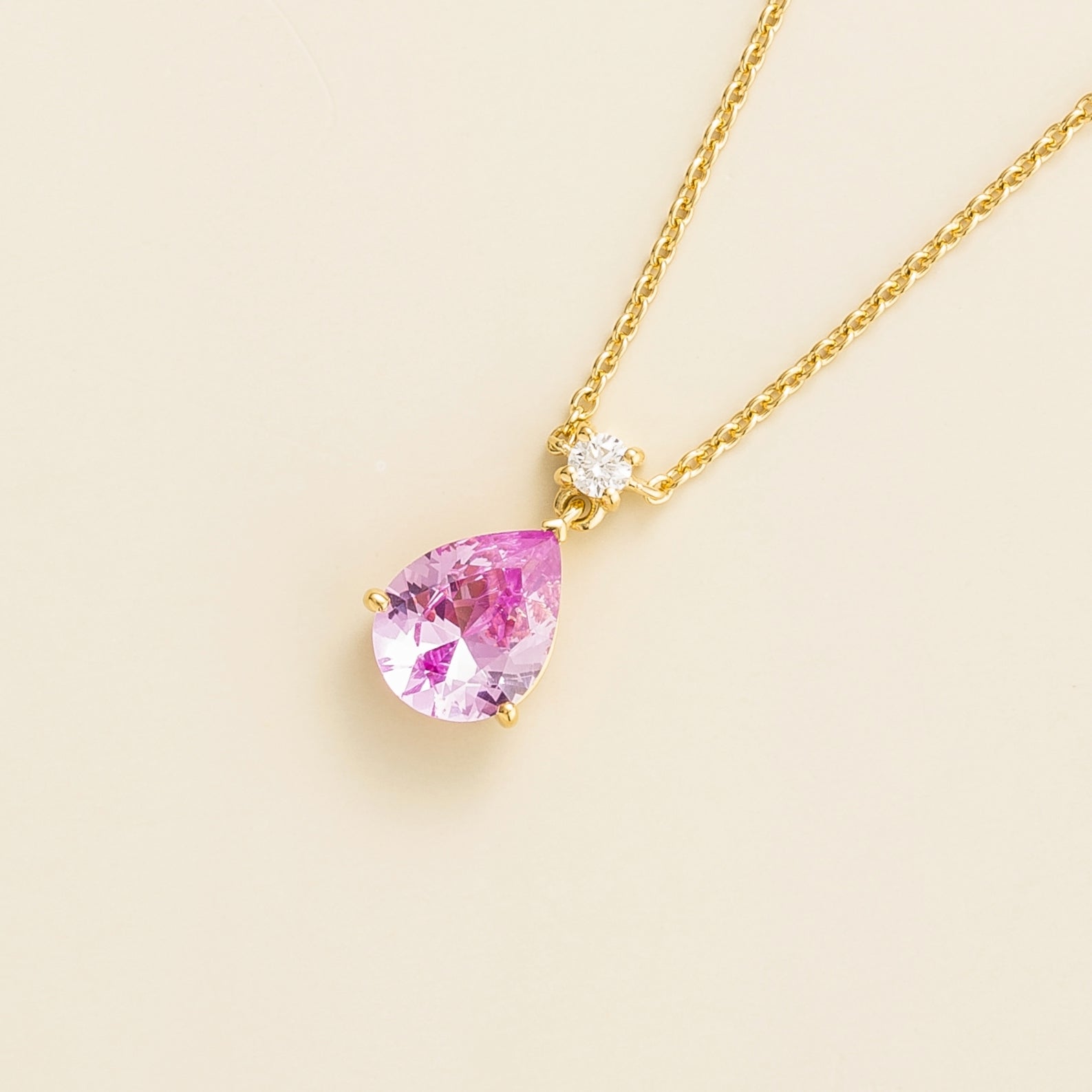 Ori Pink Sapphire & Diamond Pear Drop Pendant Necklace In Gold - Medium
