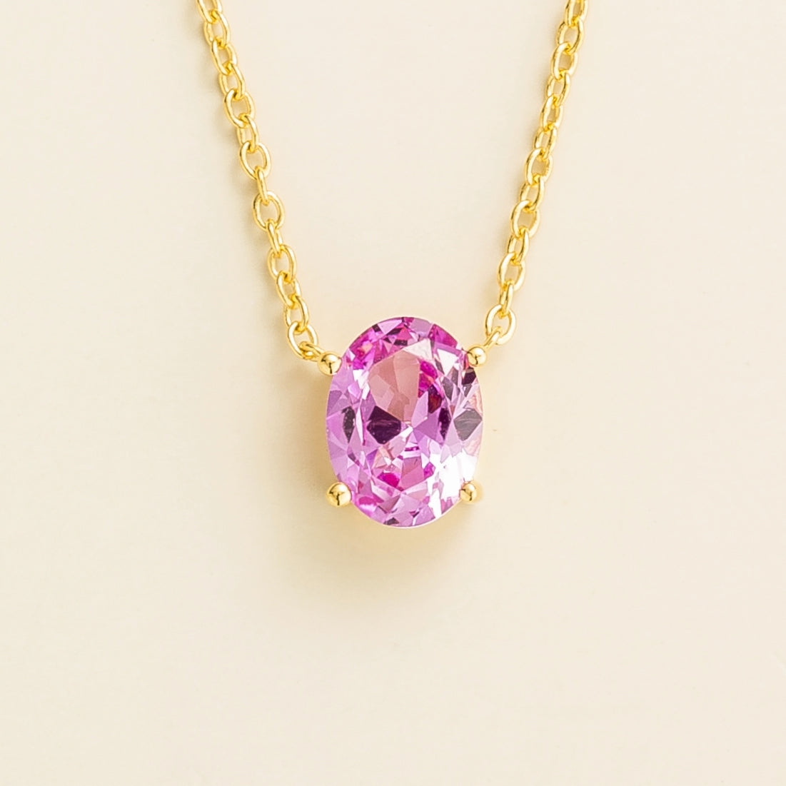 Ovo Pastel Pink Sapphire Oval Solitaire Pendant Necklace in Gold