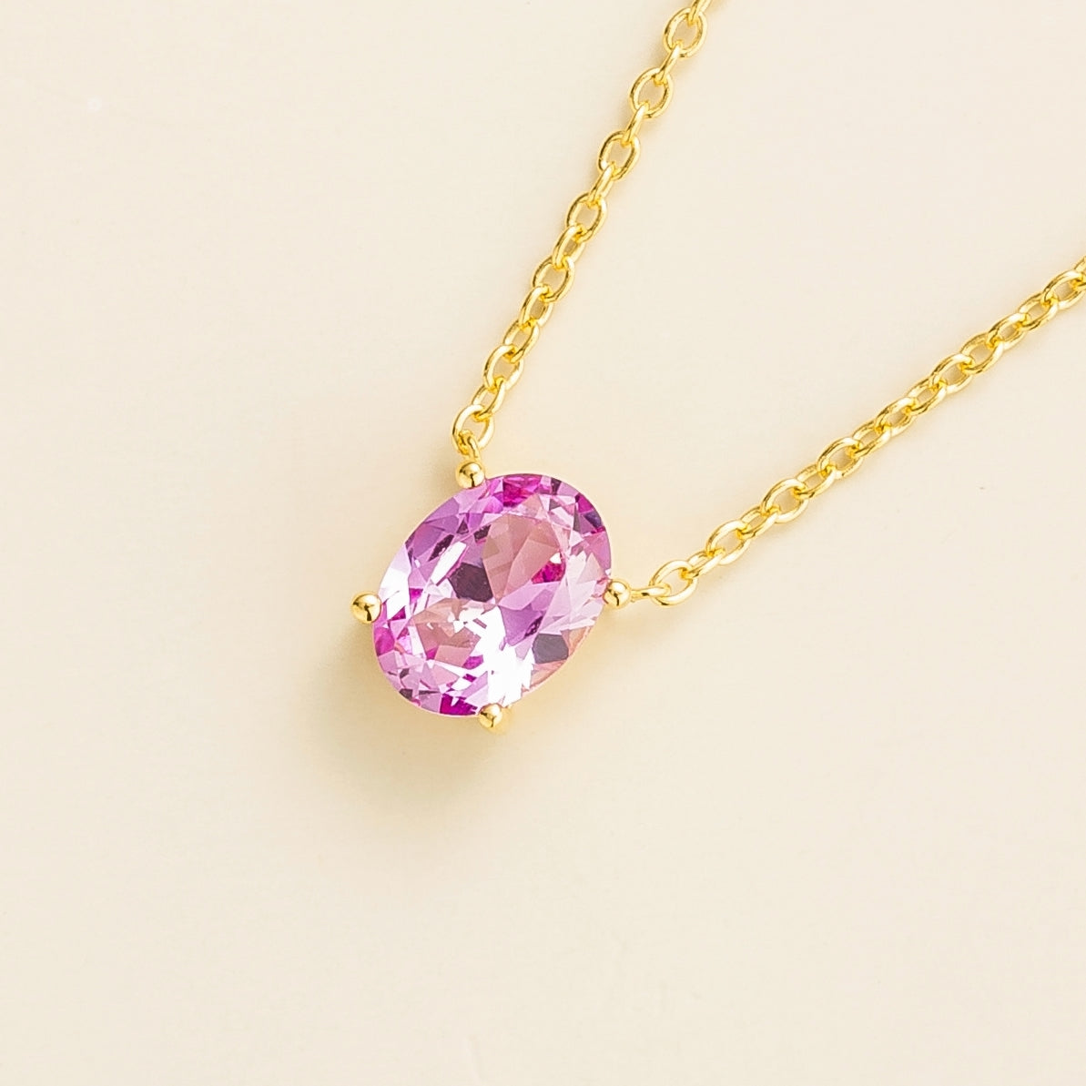Ovo Pastel Pink Sapphire Oval Solitaire Pendant Necklace in Gold