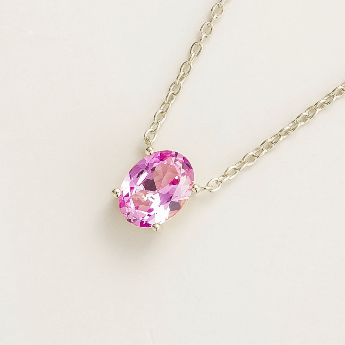Ovo Pastel Pink Sapphire Oval Solitaire Pendant Necklace in White Gold