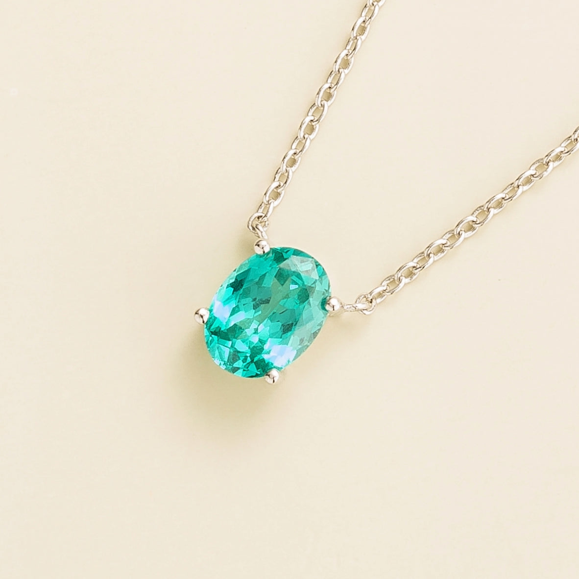 Ovo Paraiba Oval Solitaire Pendant Necklace in White Gold