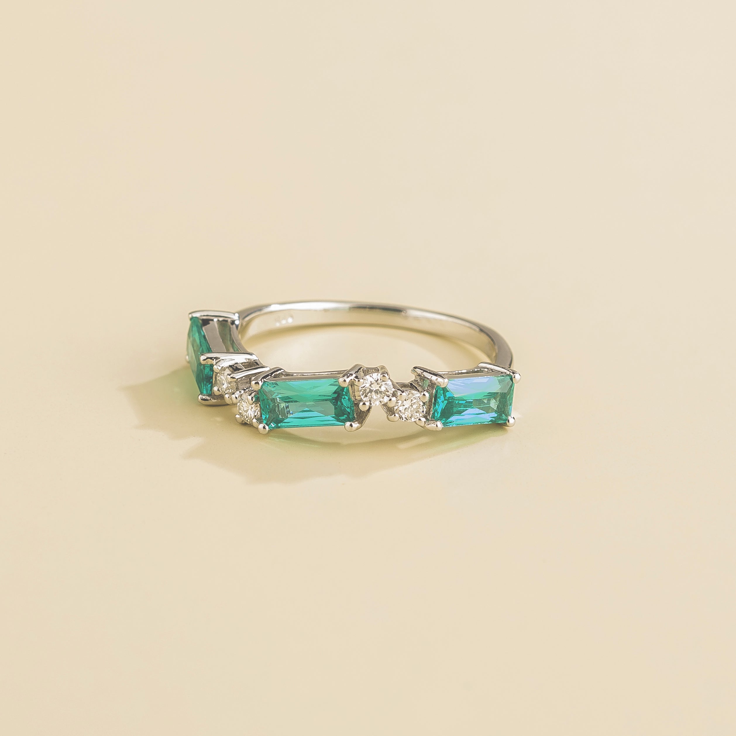 Forma Paraiba & Diamond Baguette Cut Three-Stone White Gold Ring