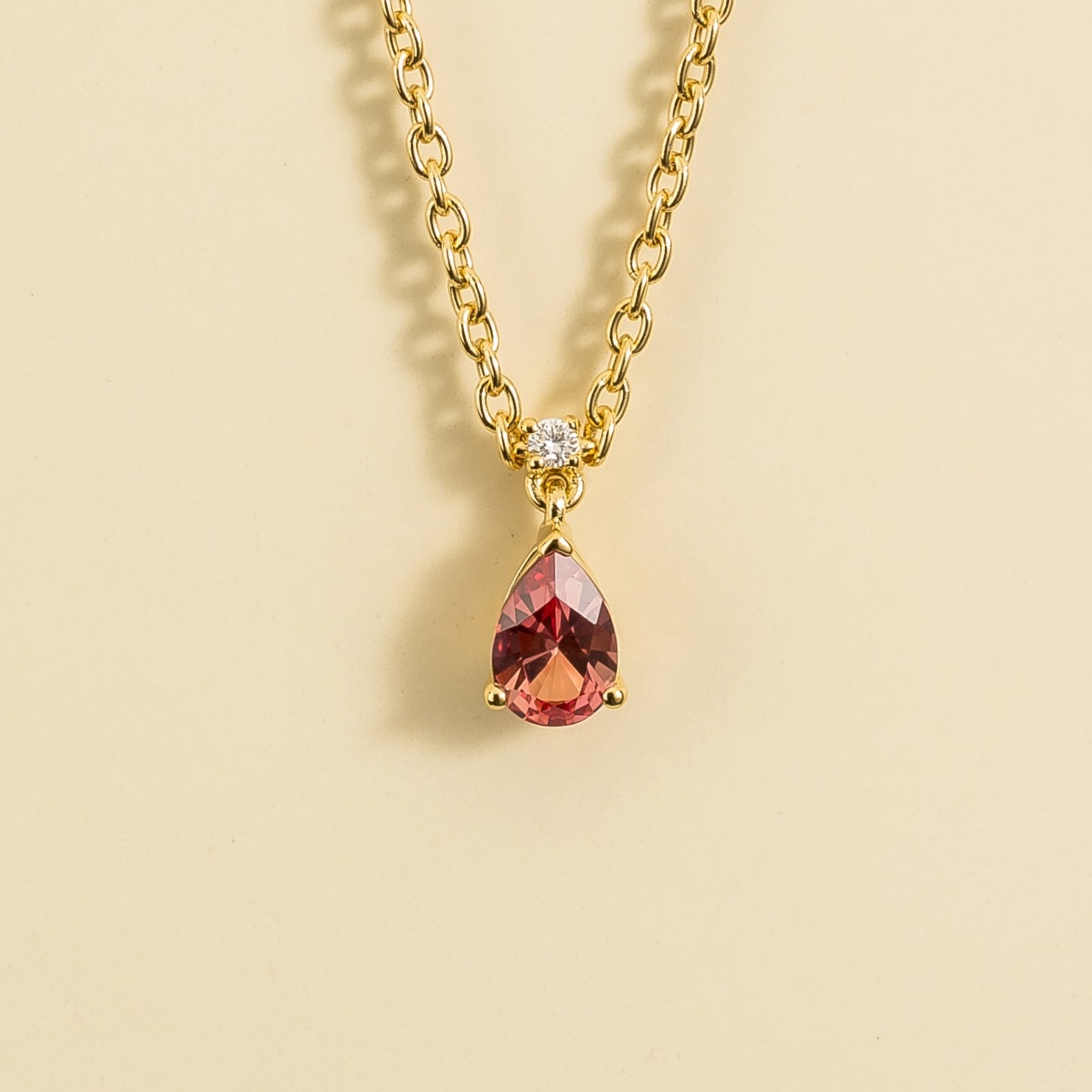 Ori Padparadscha Sapphire & Diamond Pear Drop Pendant Necklace In Gold - Small