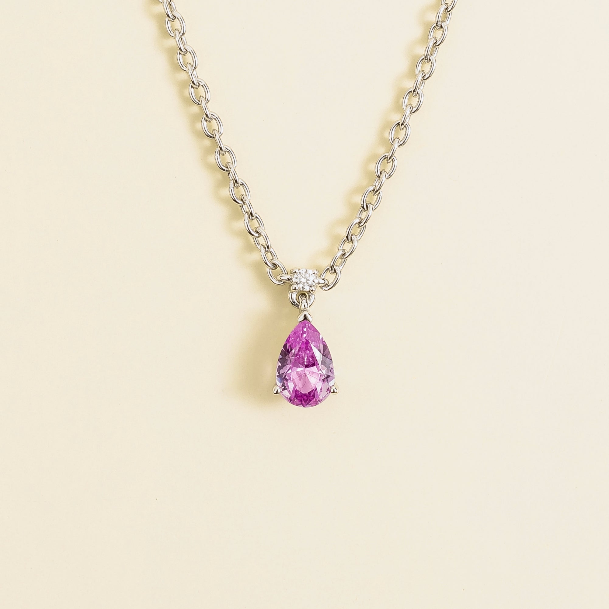 Ori Pink Sapphire & Diamond Pear Drop Pendant Necklace In White Gold - Small