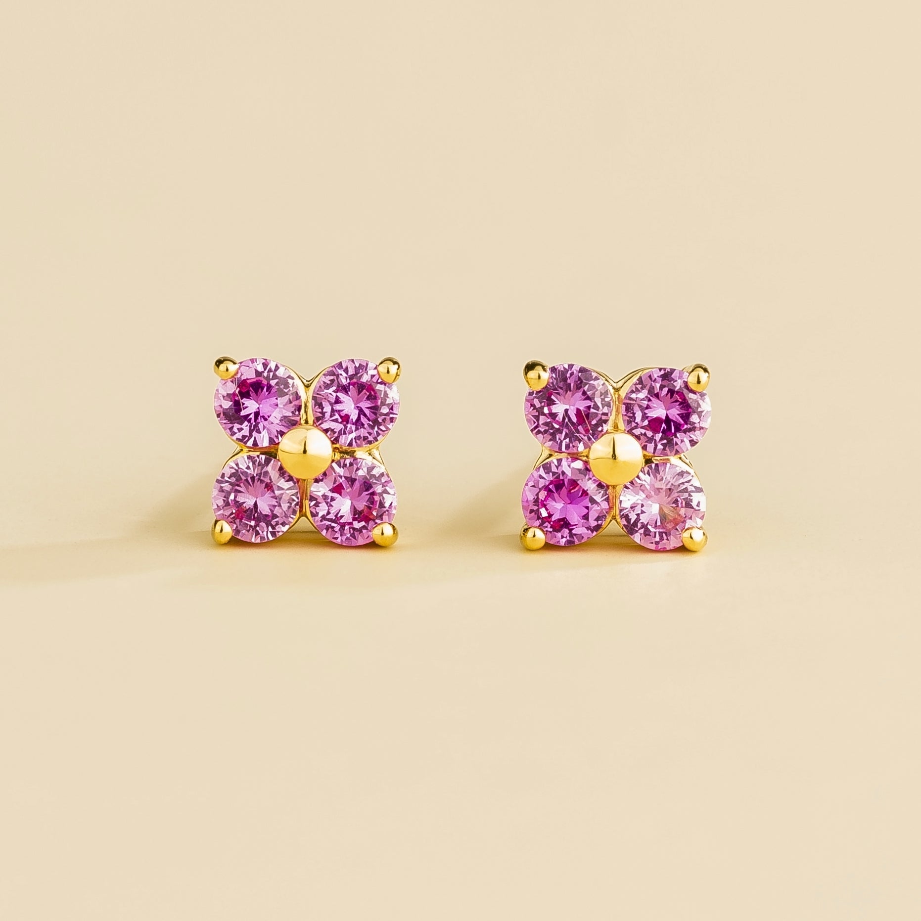 Clover Pink Sapphire Earrings In Gold