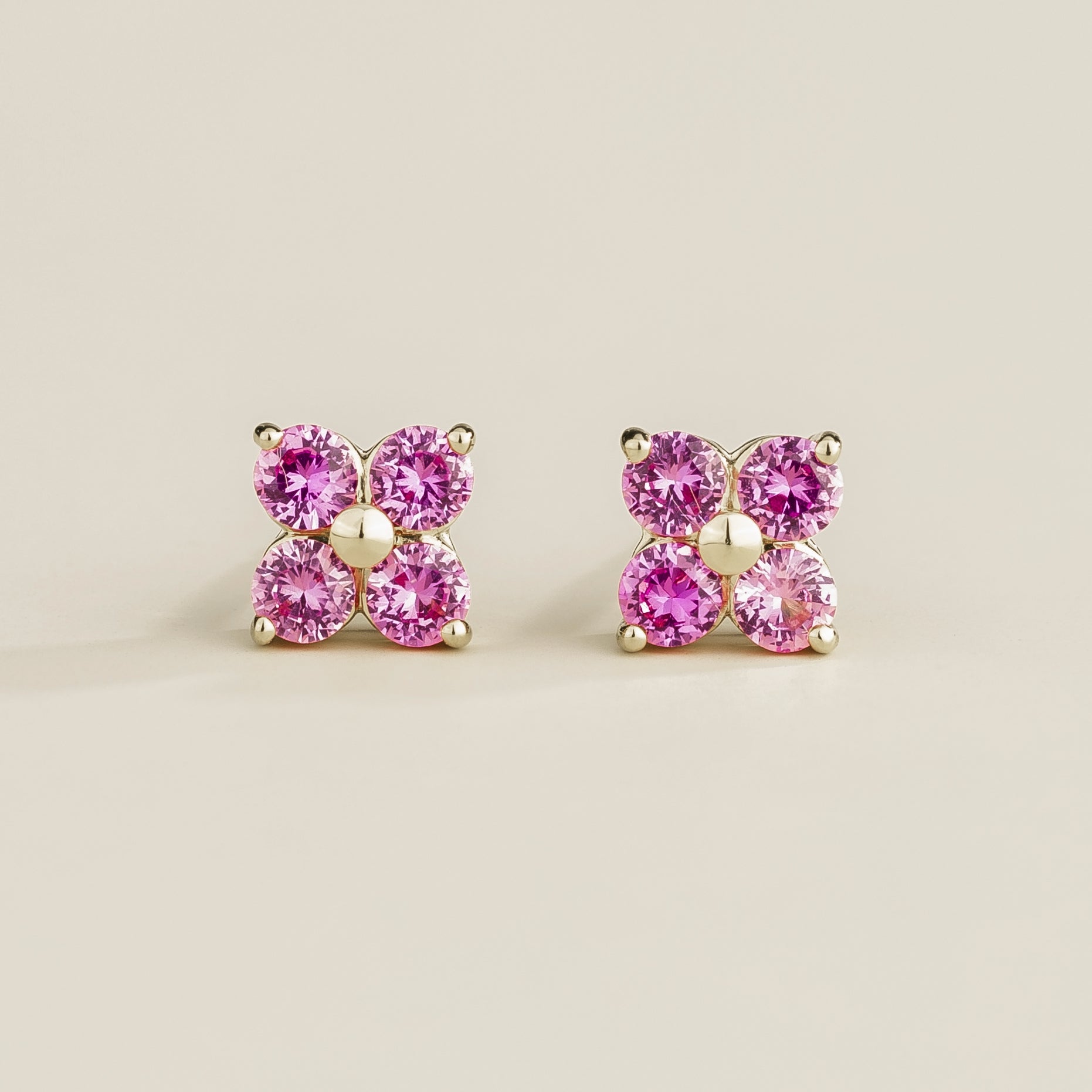 Clover Pink Sapphire Earrings In White Gold