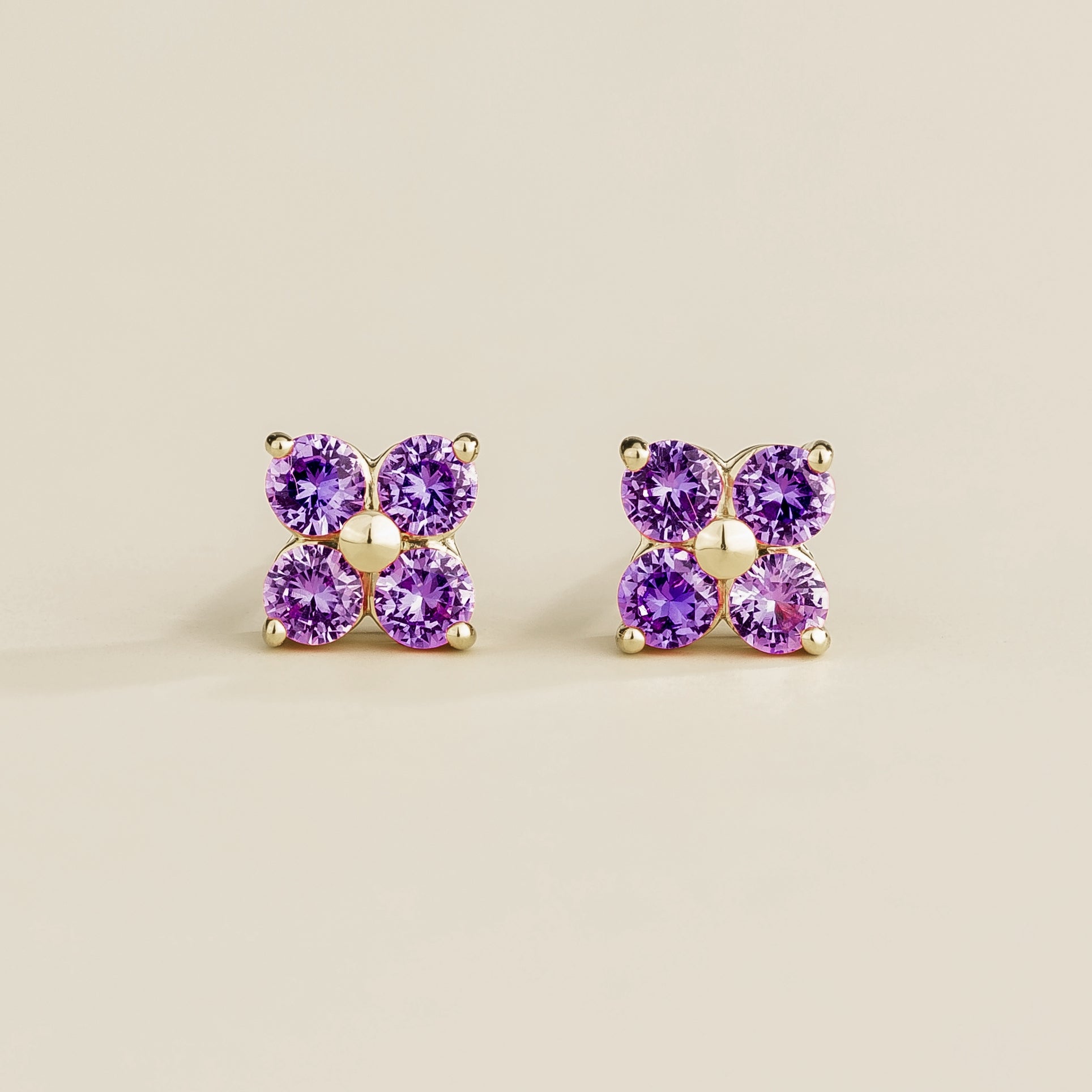 Clover Purple Sapphire Earrings In White Gold