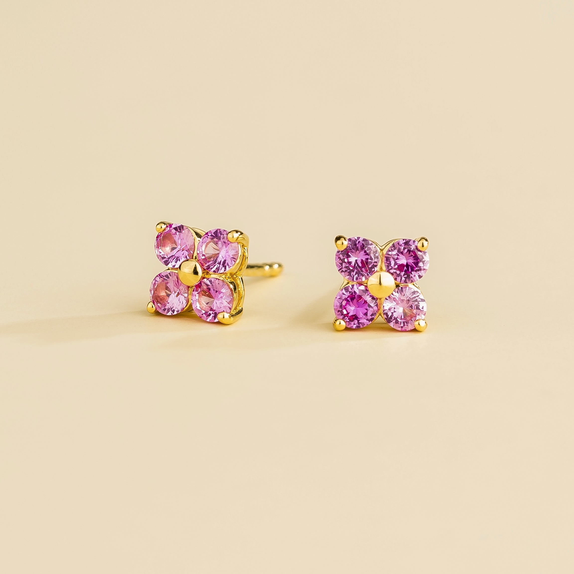 Clover Pink Sapphire Earrings In Gold