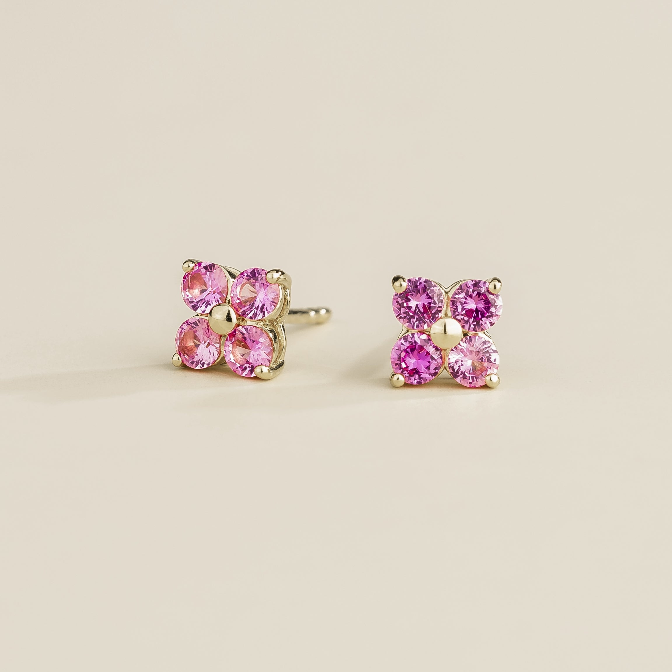 Clover Pink Sapphire Earrings In White Gold