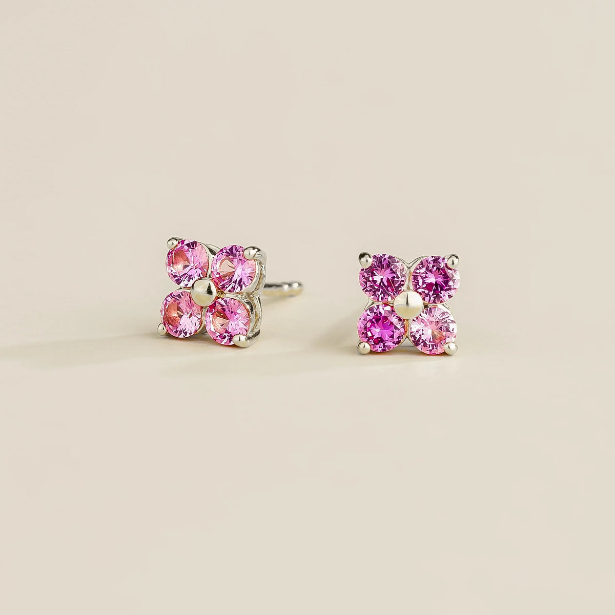 Clover Pink Sapphire Earrings In White Gold