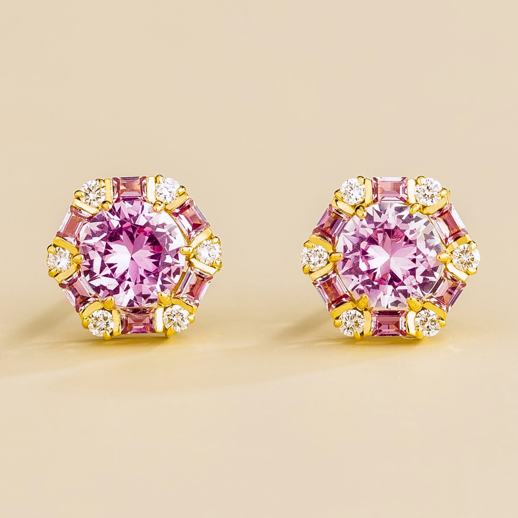 Melba Pink Sapphire & Diamond Halo Stud Earrings In Gold