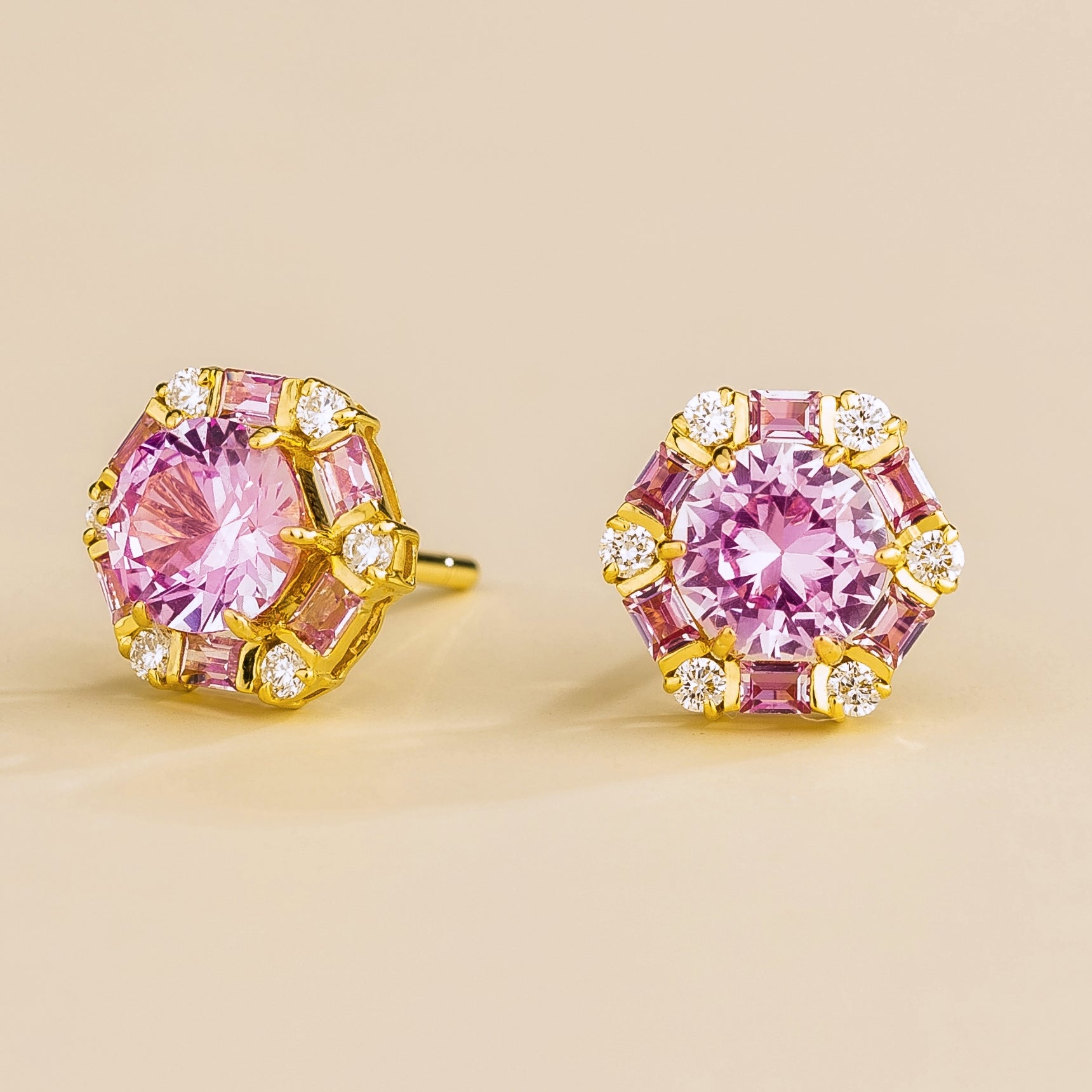 Melba Pink Sapphire & Diamond Halo Stud Earrings In Gold