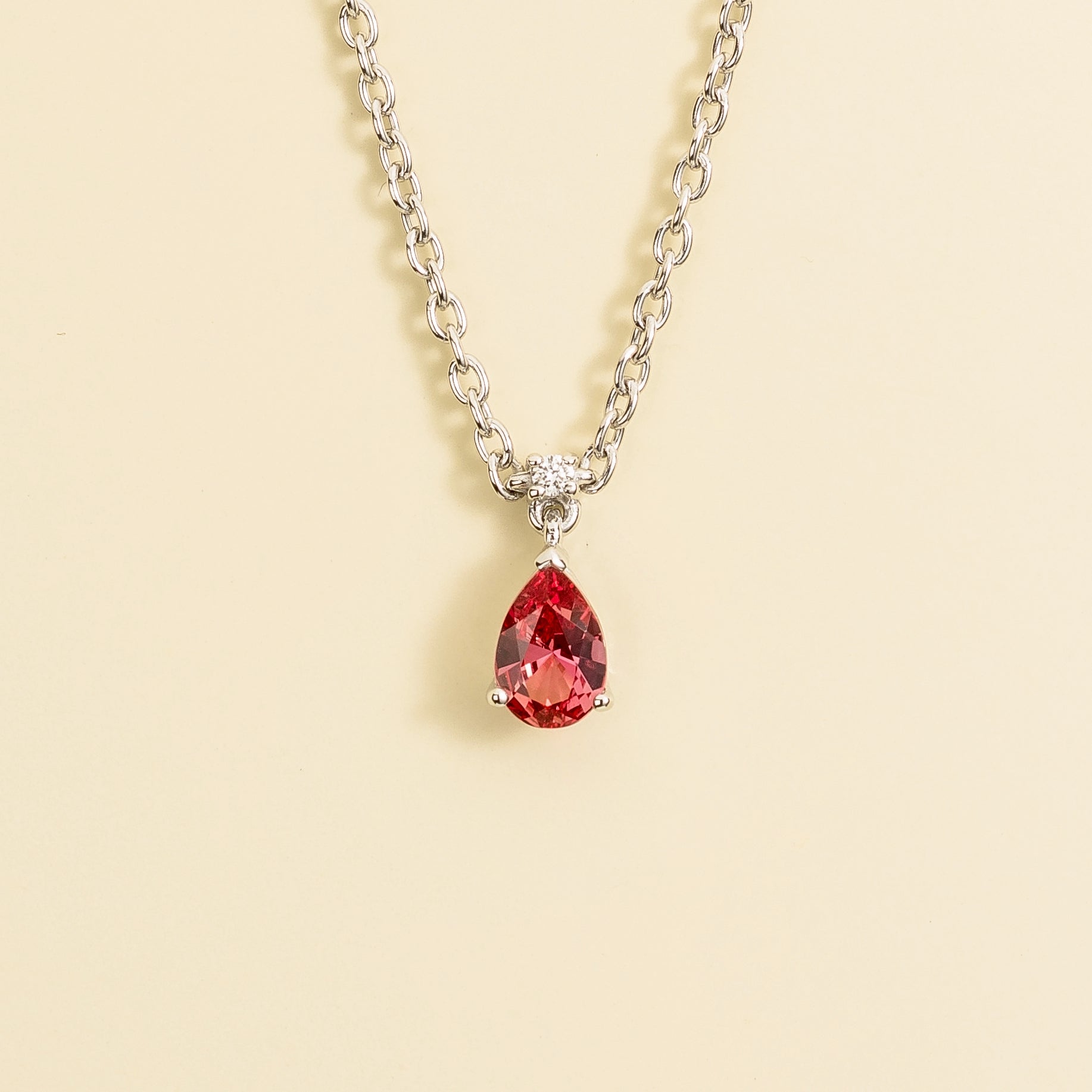 Ori Padparadscha Sapphire & Diamond Pear Drop Pendant Necklace In White Gold - Small