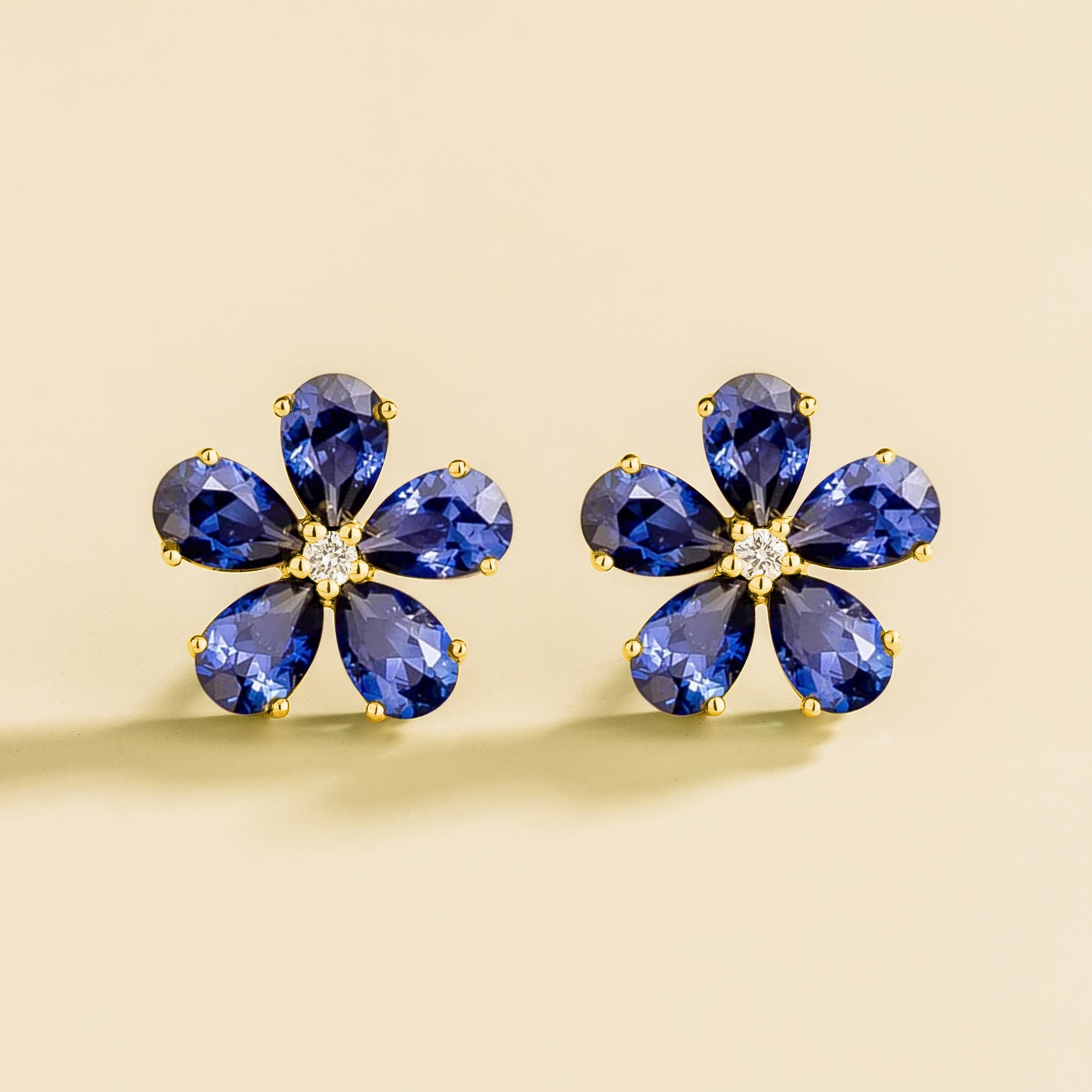 Florea Yellow Gold Earrings Blue Sapphire and Diamond Best Online Jewellery London