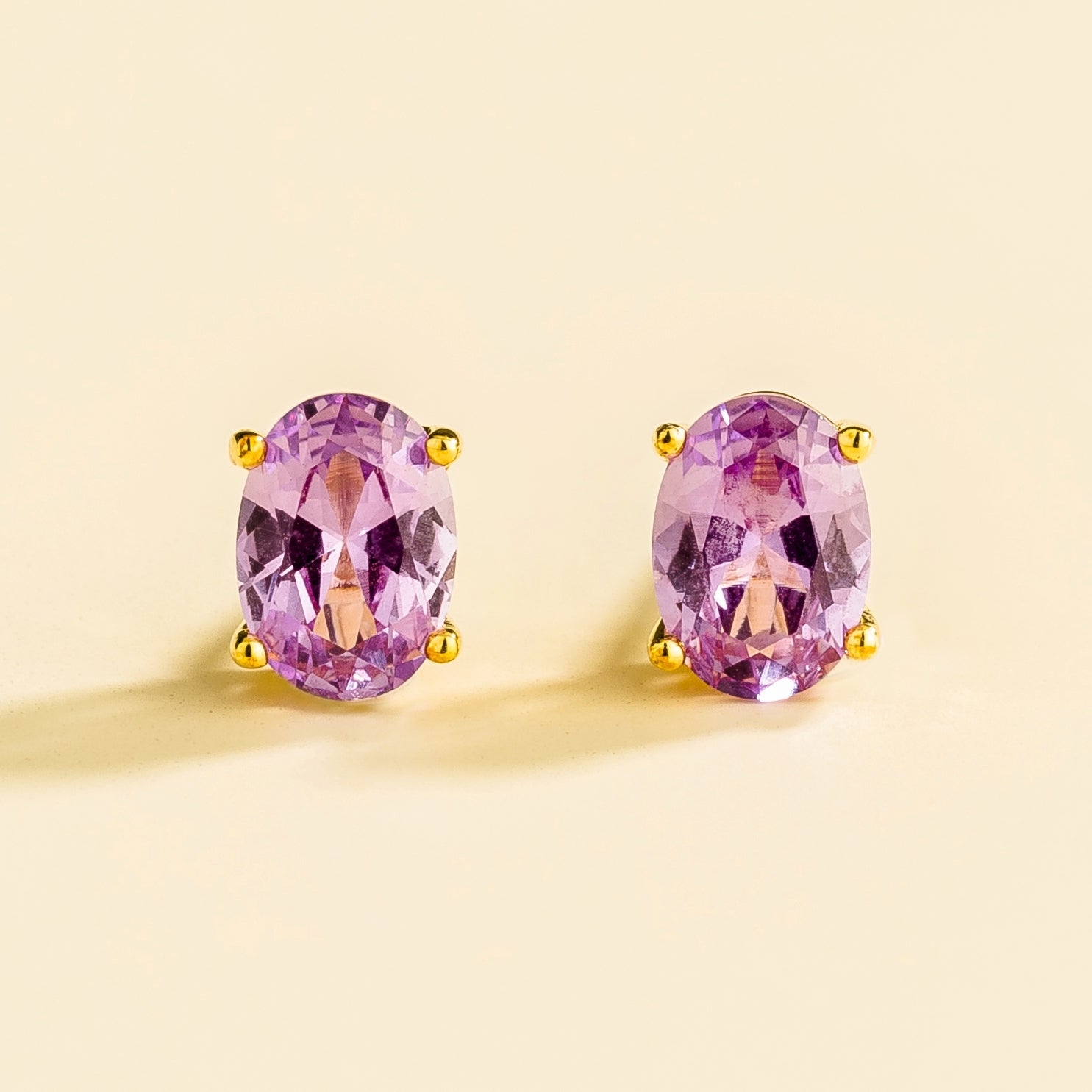Ovo Purple Sapphire Oval Stud Earrings in Gold