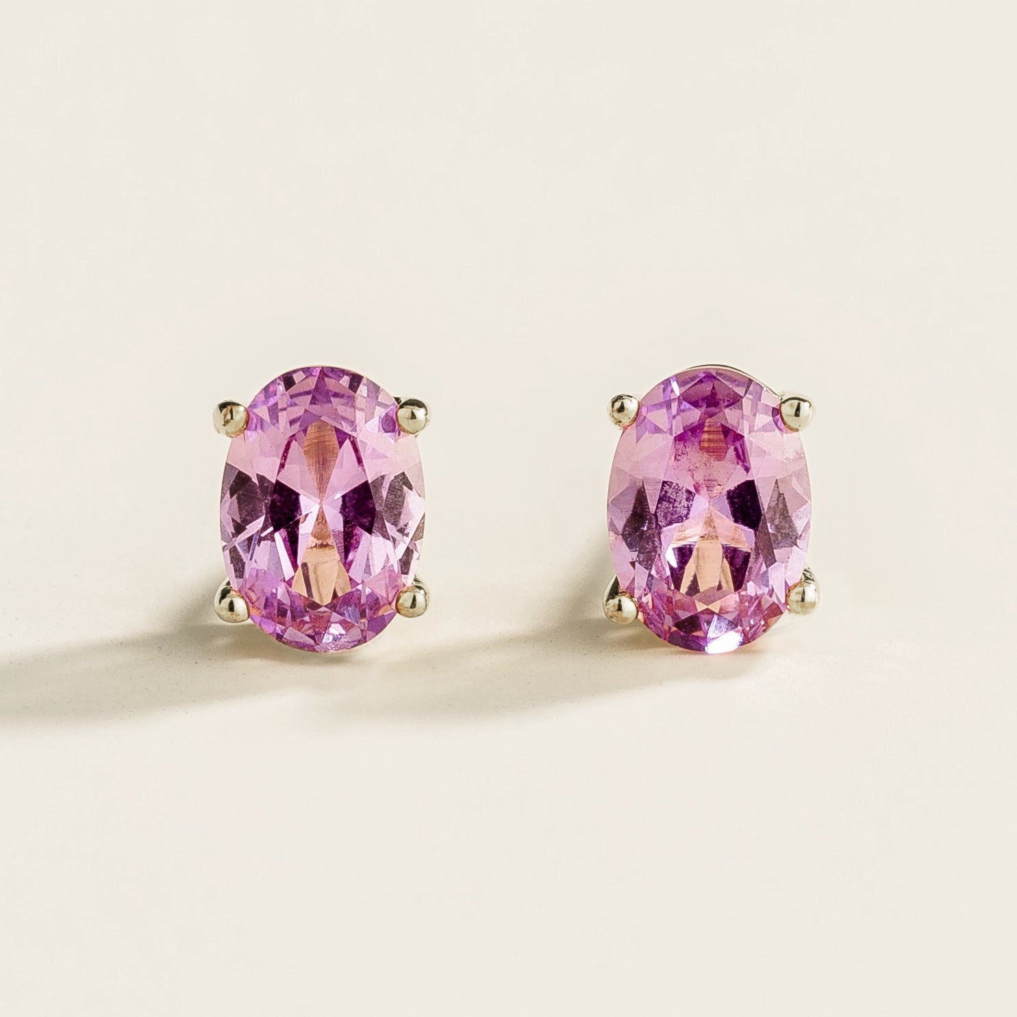Ovo Purple Sapphire Oval Stud Earrings in White Gold