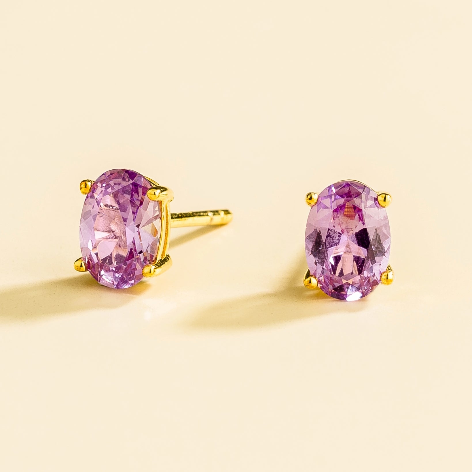 Ovo Purple Sapphire Oval Stud Earrings in Gold
