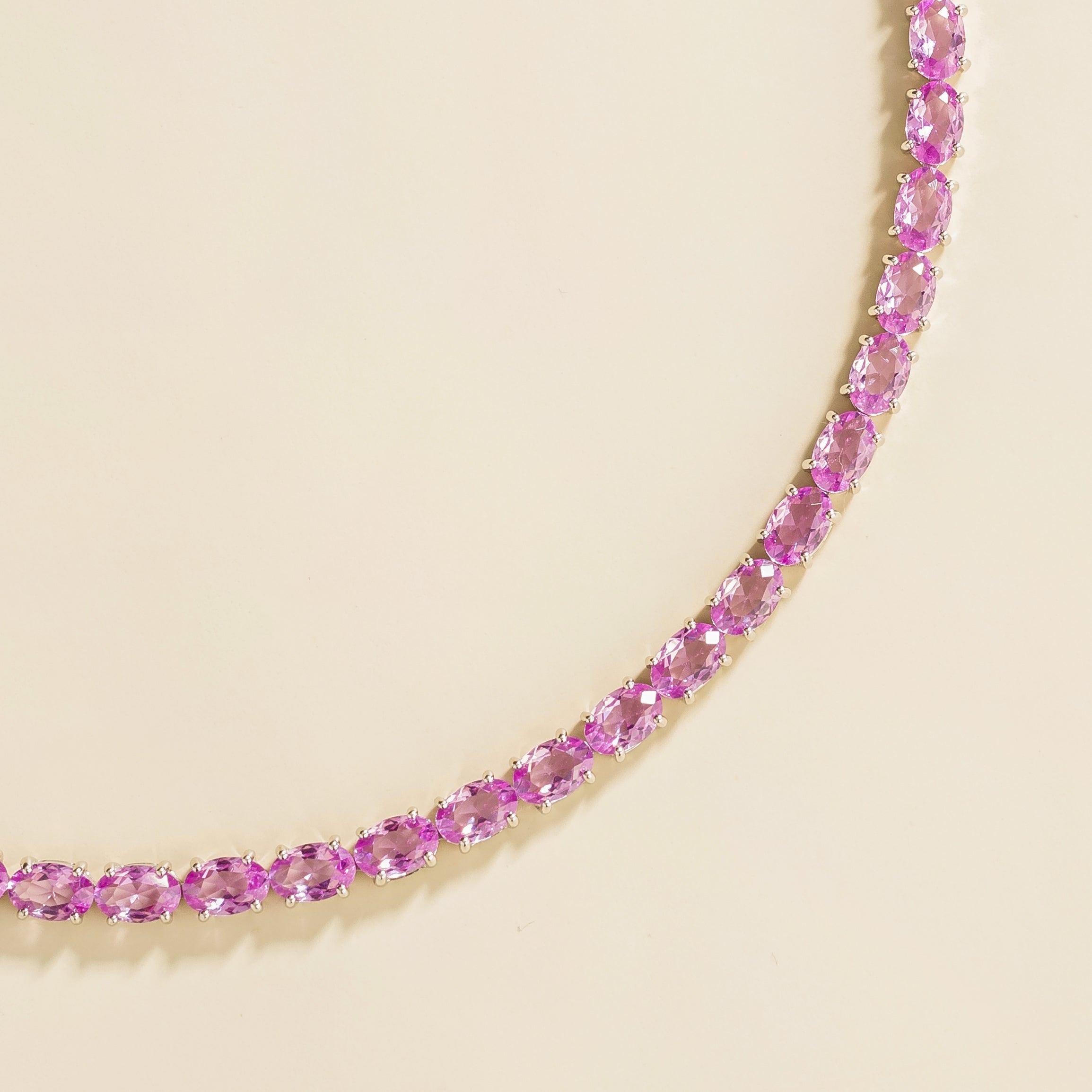 Salto Oval Pink Sapphire Tennis Necklace in White Gold