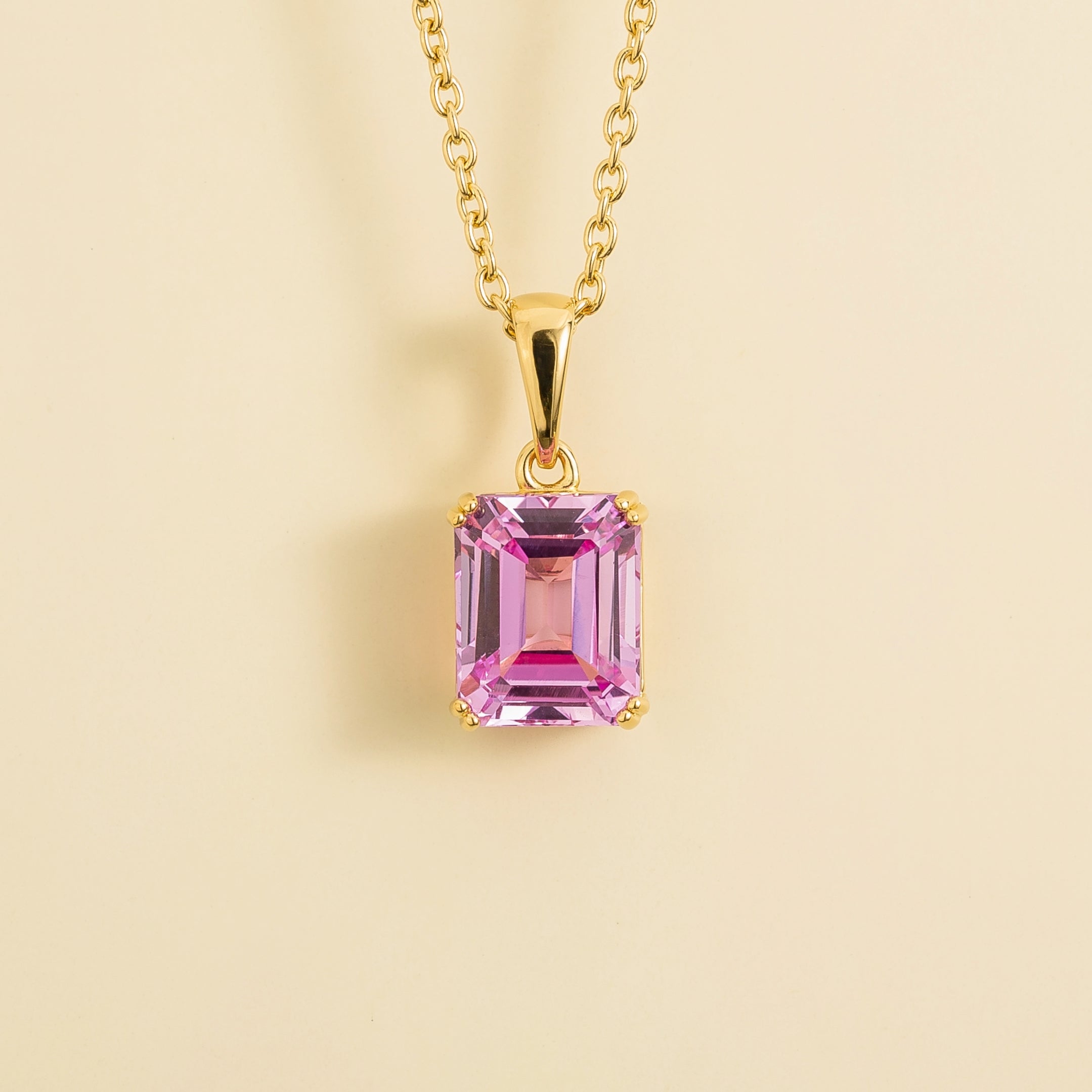 Thamani Pink Sapphire Emerald-Cut Solitaire Pendant Necklace in Gold