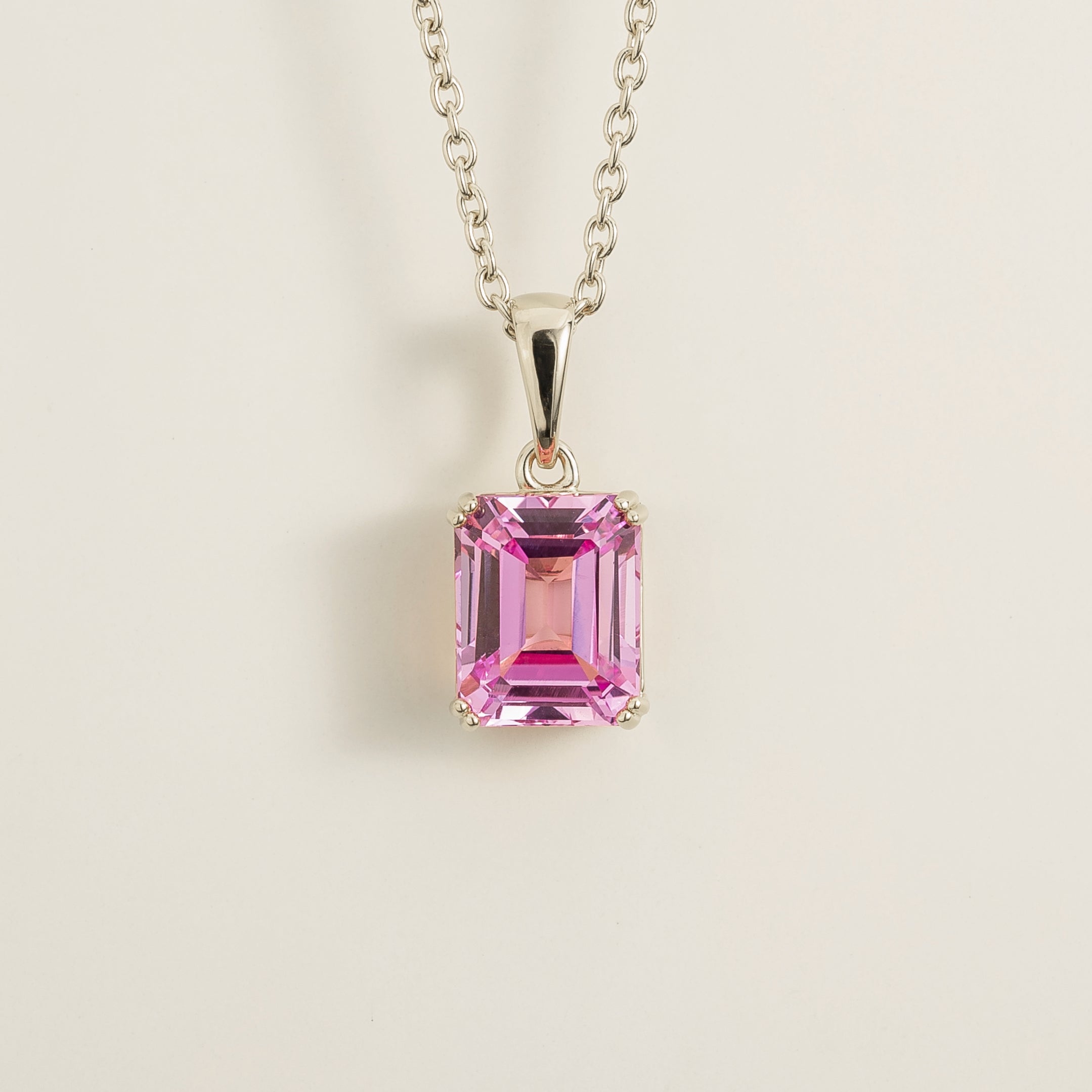 Thamani Pink Sapphire Emerald-Cut Solitaire Pendant Necklace in White Gold