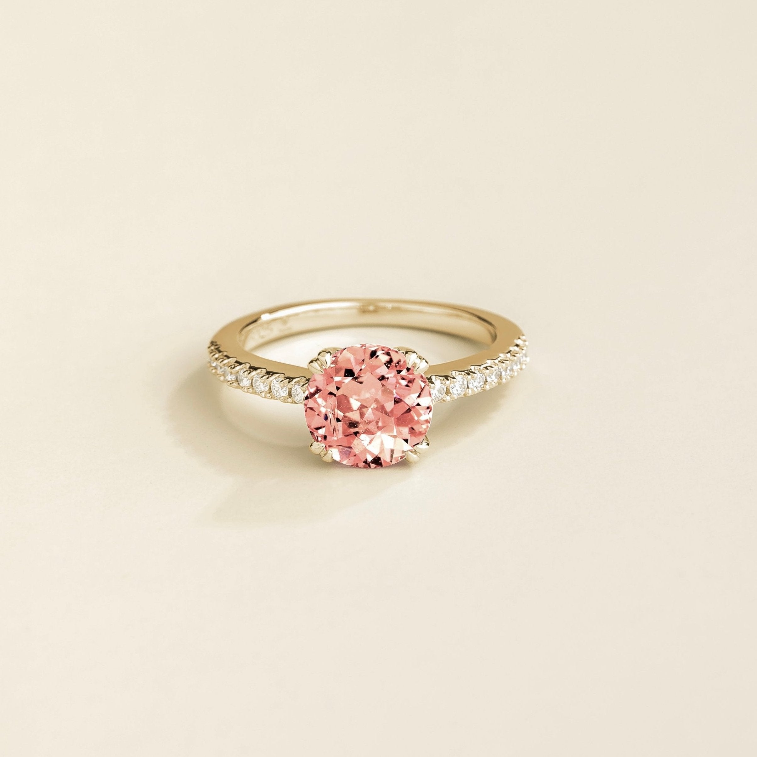 Solen Padparadscha Sapphire Round & Diamond Pave Ring In White Gold