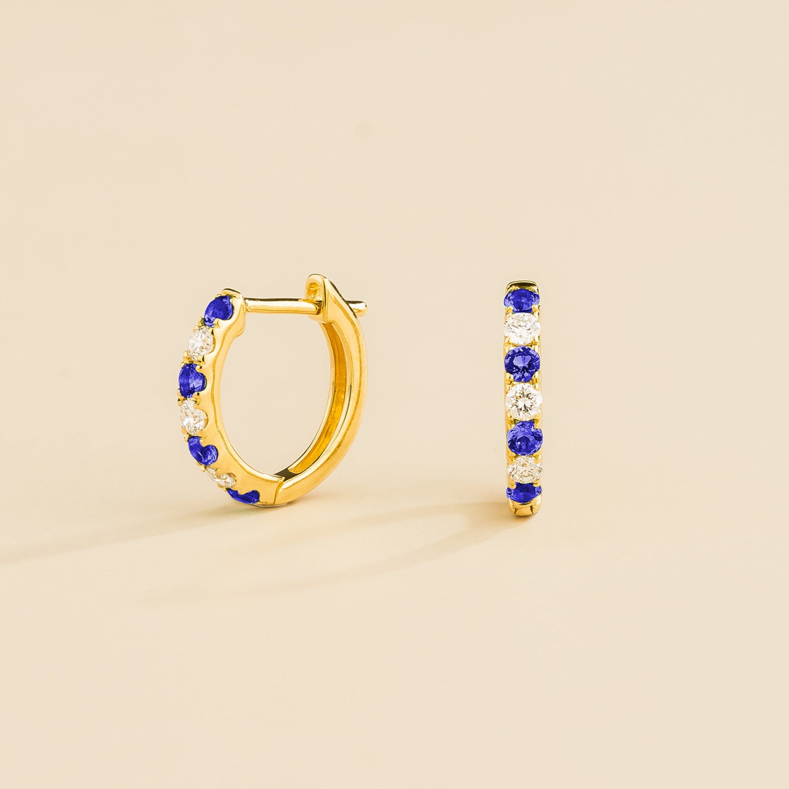 Ciclo Gold Huggie Earrings set with blue sapphire & Diamond