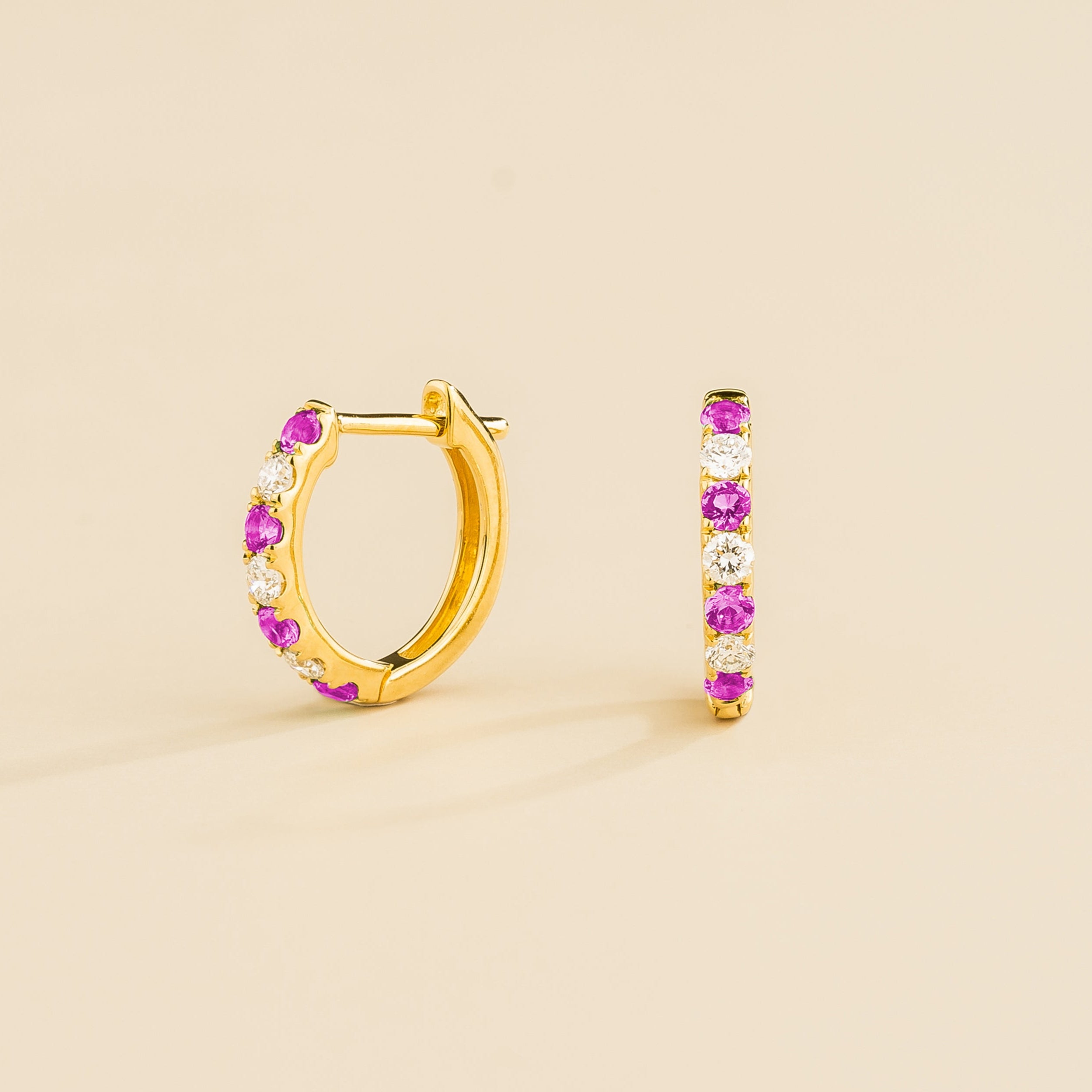 ciclo gold earrings set with pink sapphires and diamonds