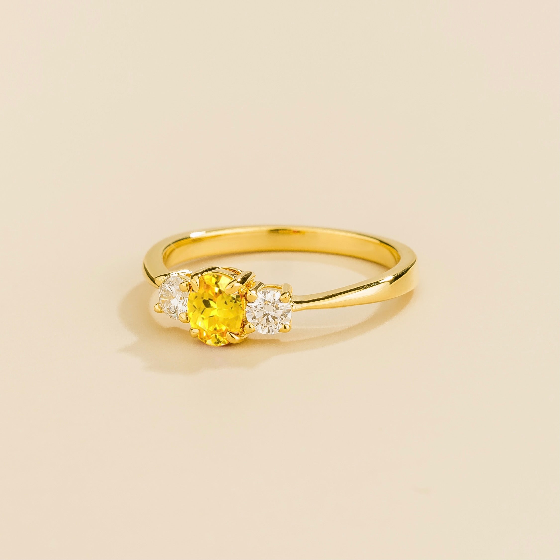 Elegant Gold Ring Featuring Yellow Sapphire & Diamond Accents – Sustainable Luxury