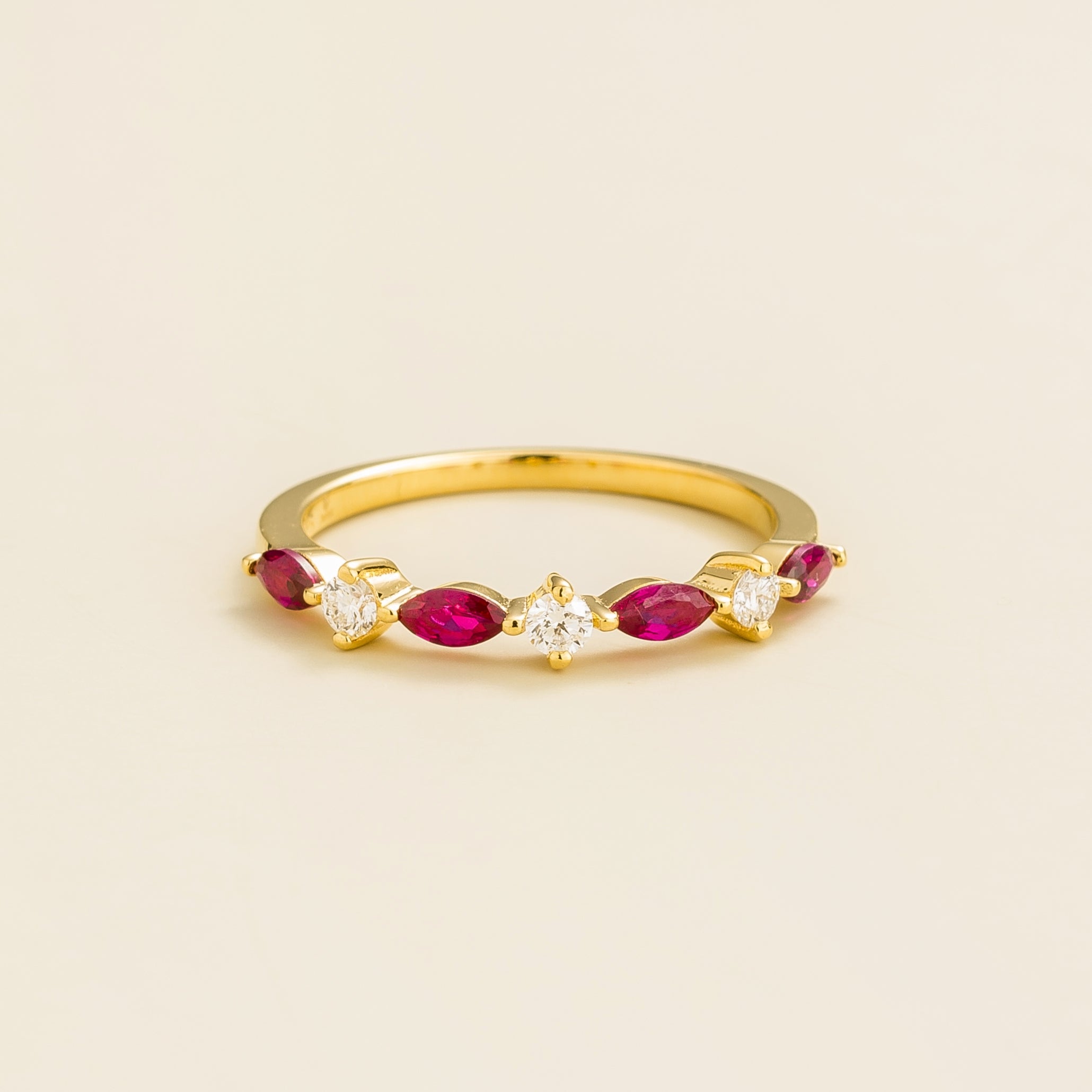 Markiz Gold Band Ring with Marquise Cut Ruby & Diamond – Juvetti London