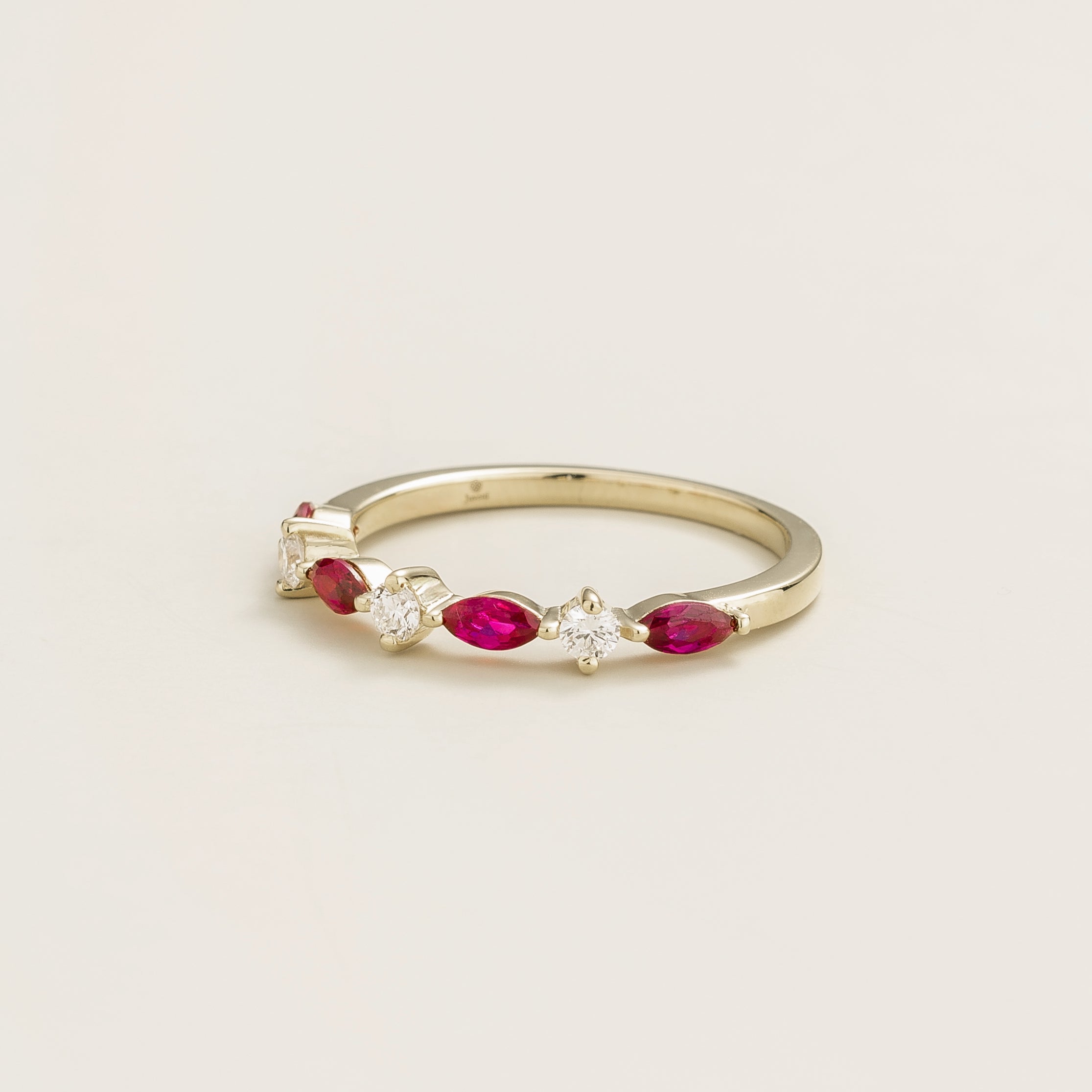 Luxury White Gold Band with Lab-Grown Marquise Cut Ruby & Diamond