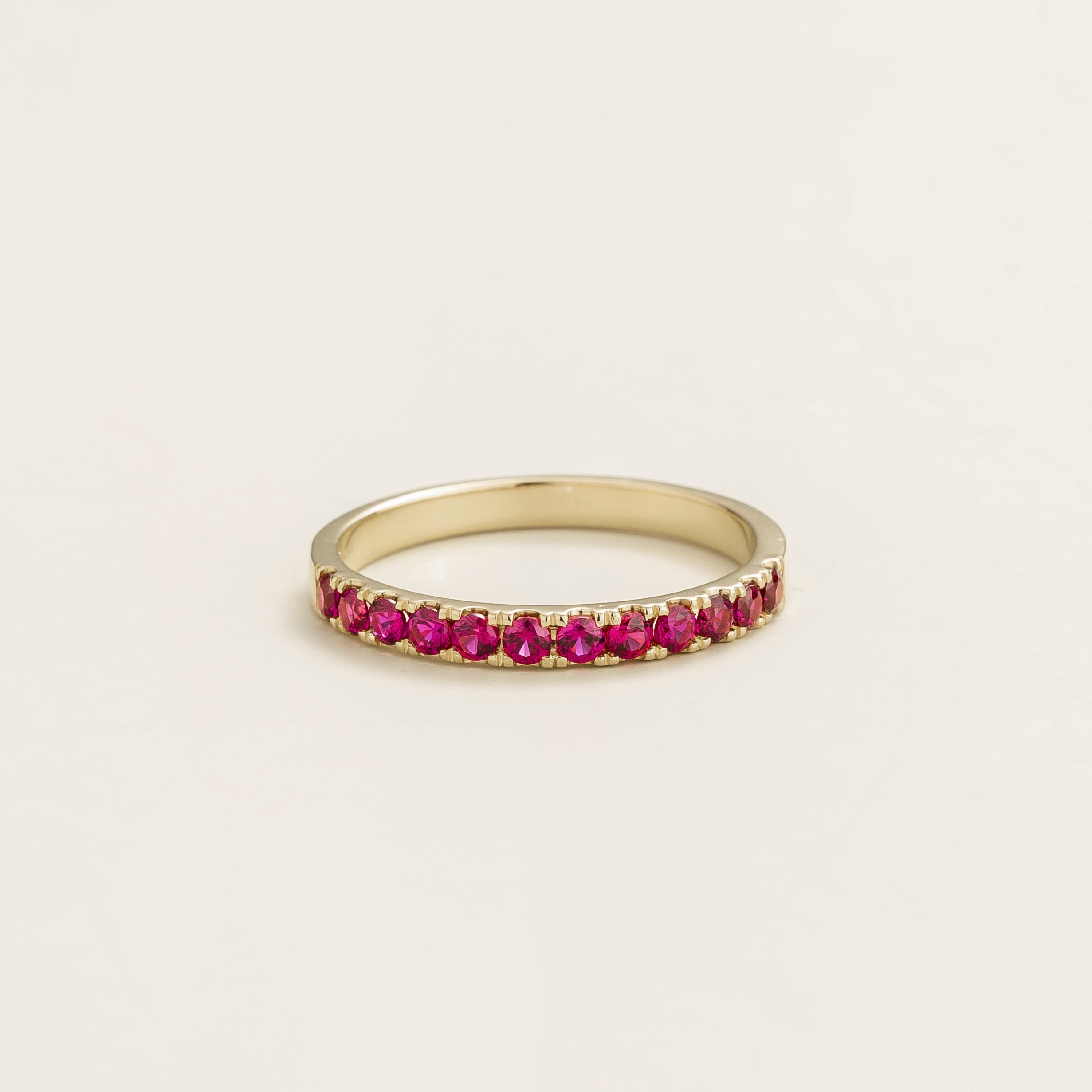 Lab-Created Ruby Stacking Ring in Half Eternity White Gold – Ethical Fine Jewellery