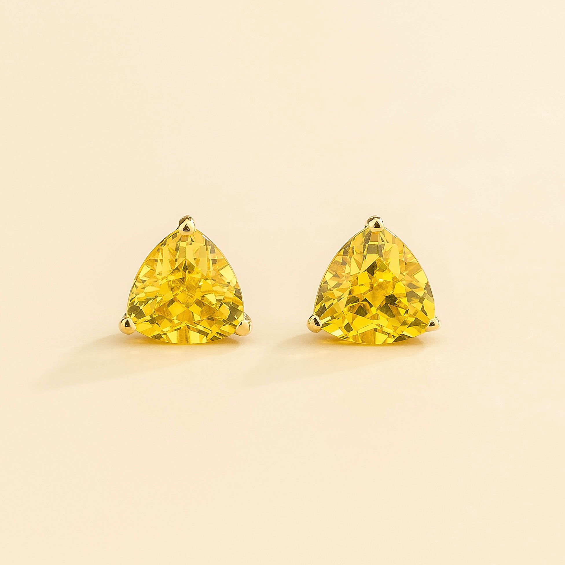 Handcrafted Gold Earrings Set with Trillion Cut Yellow Sapphire – Timeless Elegance